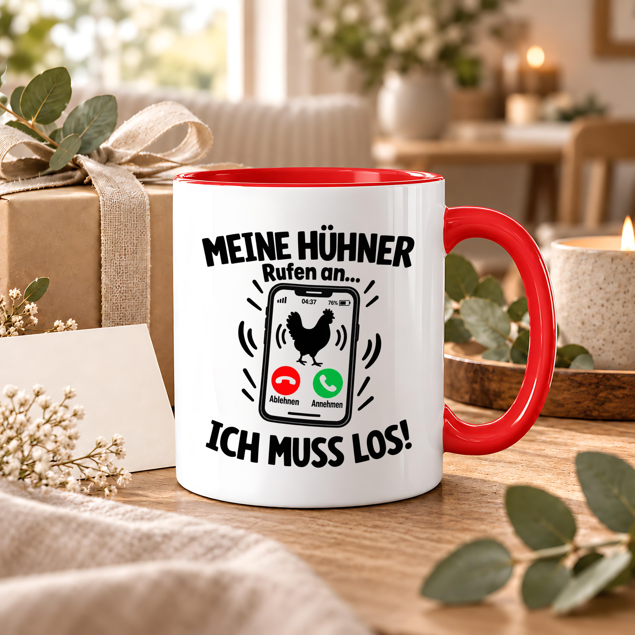 Herzbotschaft Kaffeetasse Meine Hühner rufen an ich muss los Tasse Geschenk