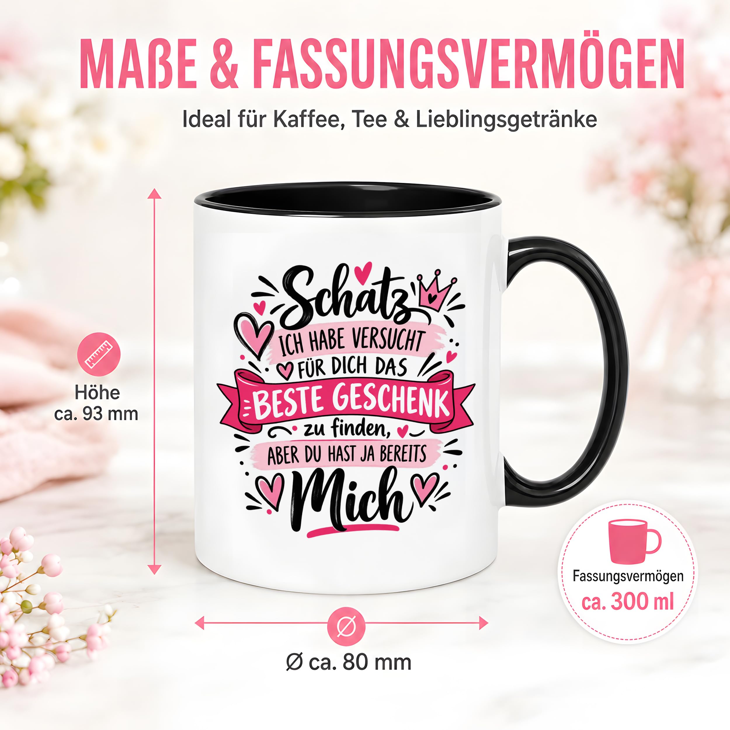 Herzbotschaft Tasse Schatz mit Spruch Das perfekte Geschenk Partner