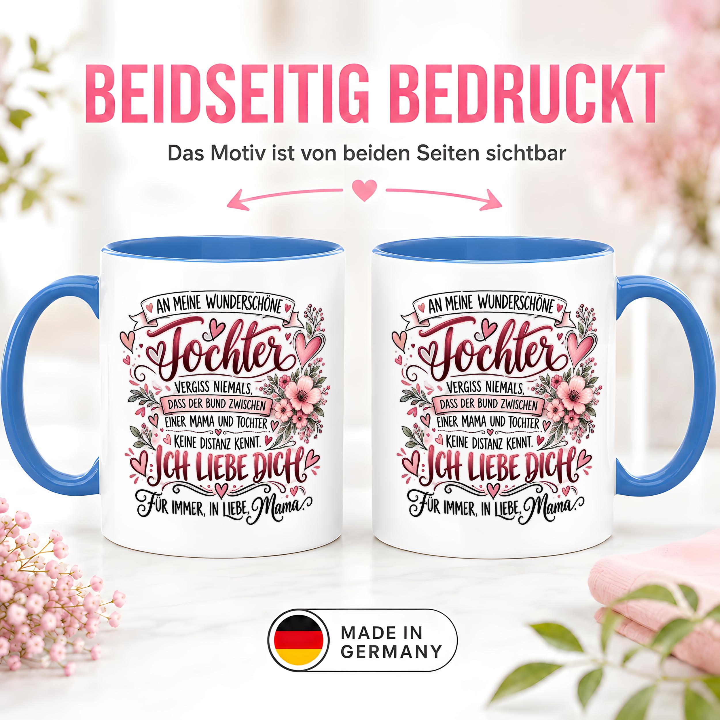 Herzbotschaft Tochter Tasse Geschenk von Mama Kaffeetasse hübsche Tochter