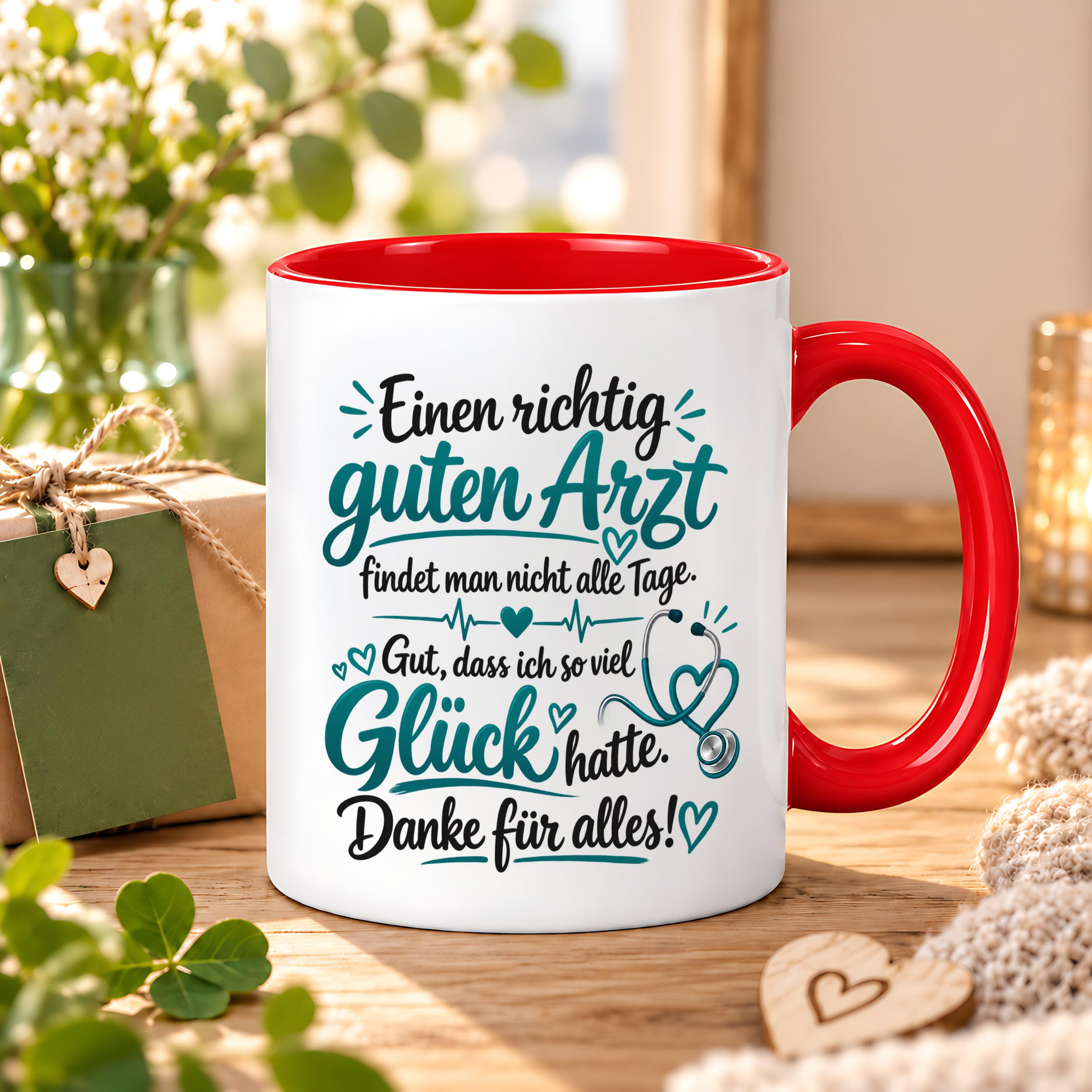 Herzbotschaft Tasse Kaffeetasse für Ärzte - Danke Geschenk für guten Arzt