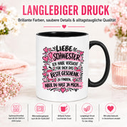 Herzbotschaft Tasse Geschenk Beste Schwester Kaffeetasse Geschwister