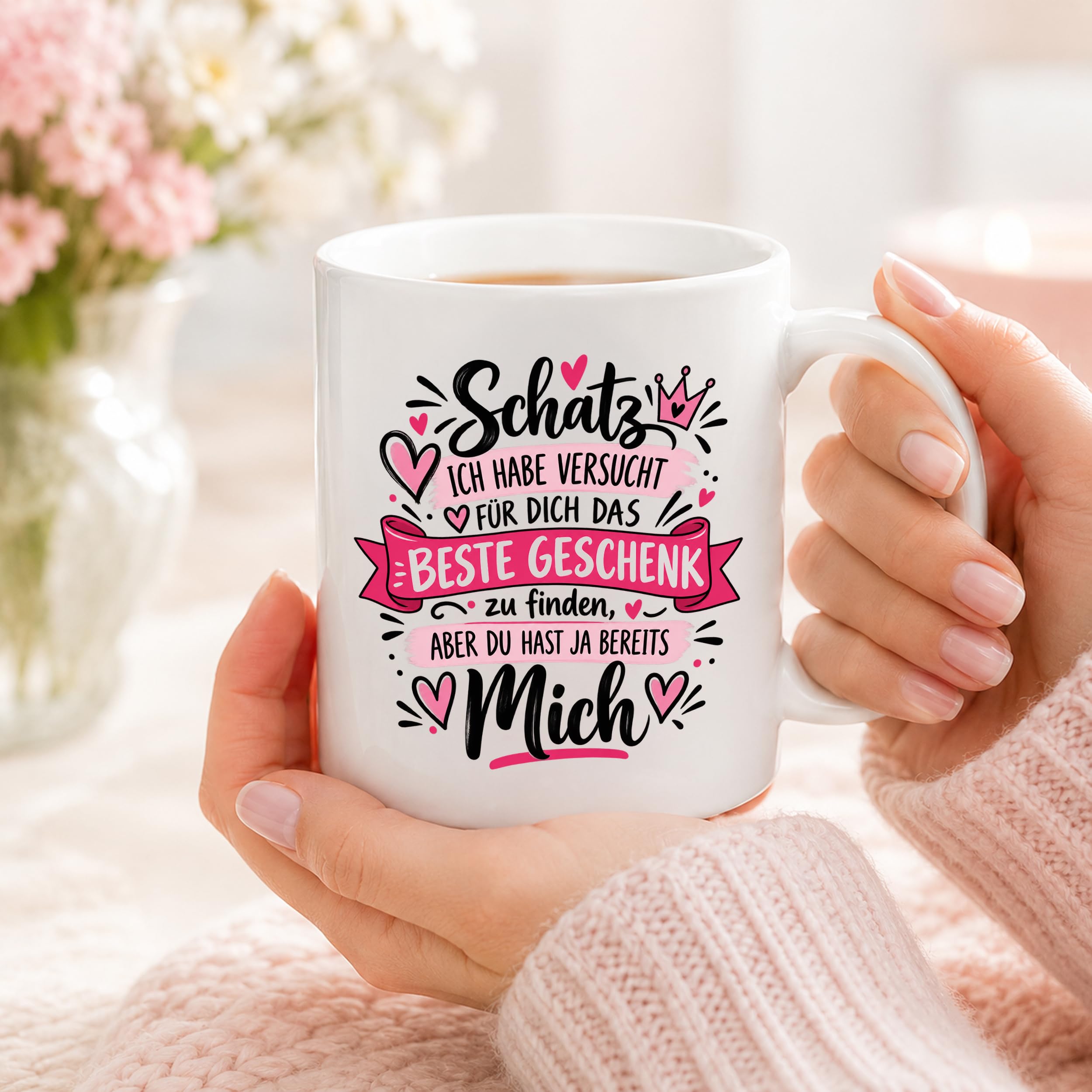 Herzbotschaft Tasse Schatz mit Spruch Das perfekte Geschenk Partner