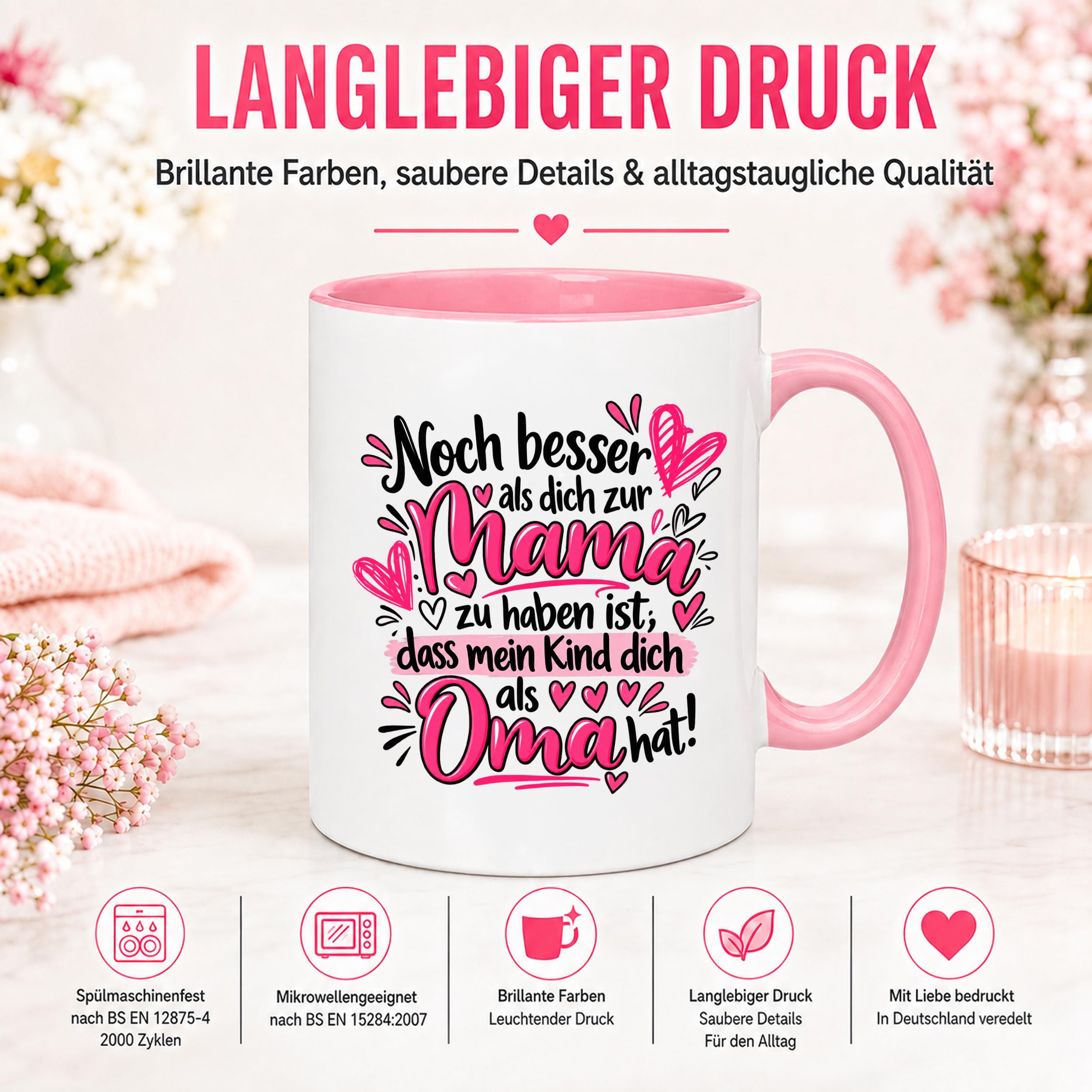 Herzbotschaft Tasse Geschenk Beste Oma der Welt Kaffeetasse