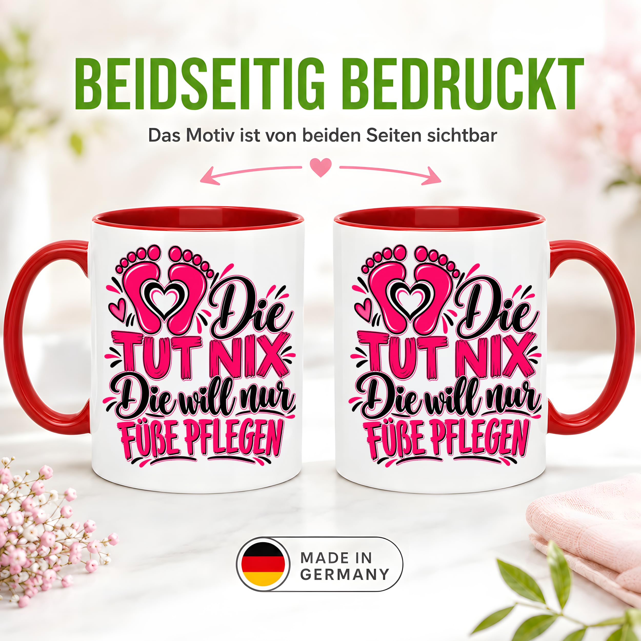 Herzbotschaft Tasse Fußpflege Kaffeetasse für Podologin mit lustigem Spruch