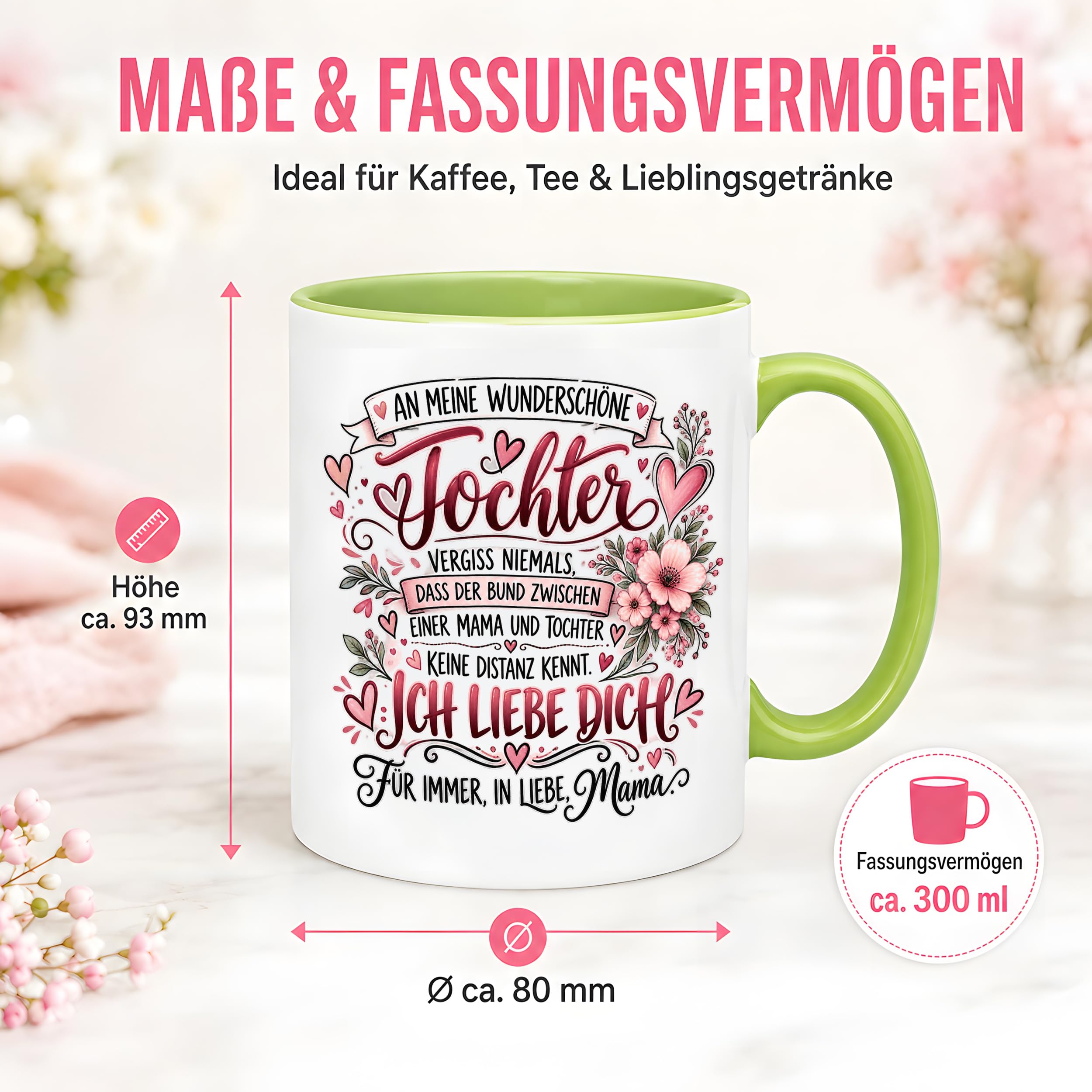 Herzbotschaft Tochter Tasse Geschenk von Mama Kaffeetasse hübsche Tochter