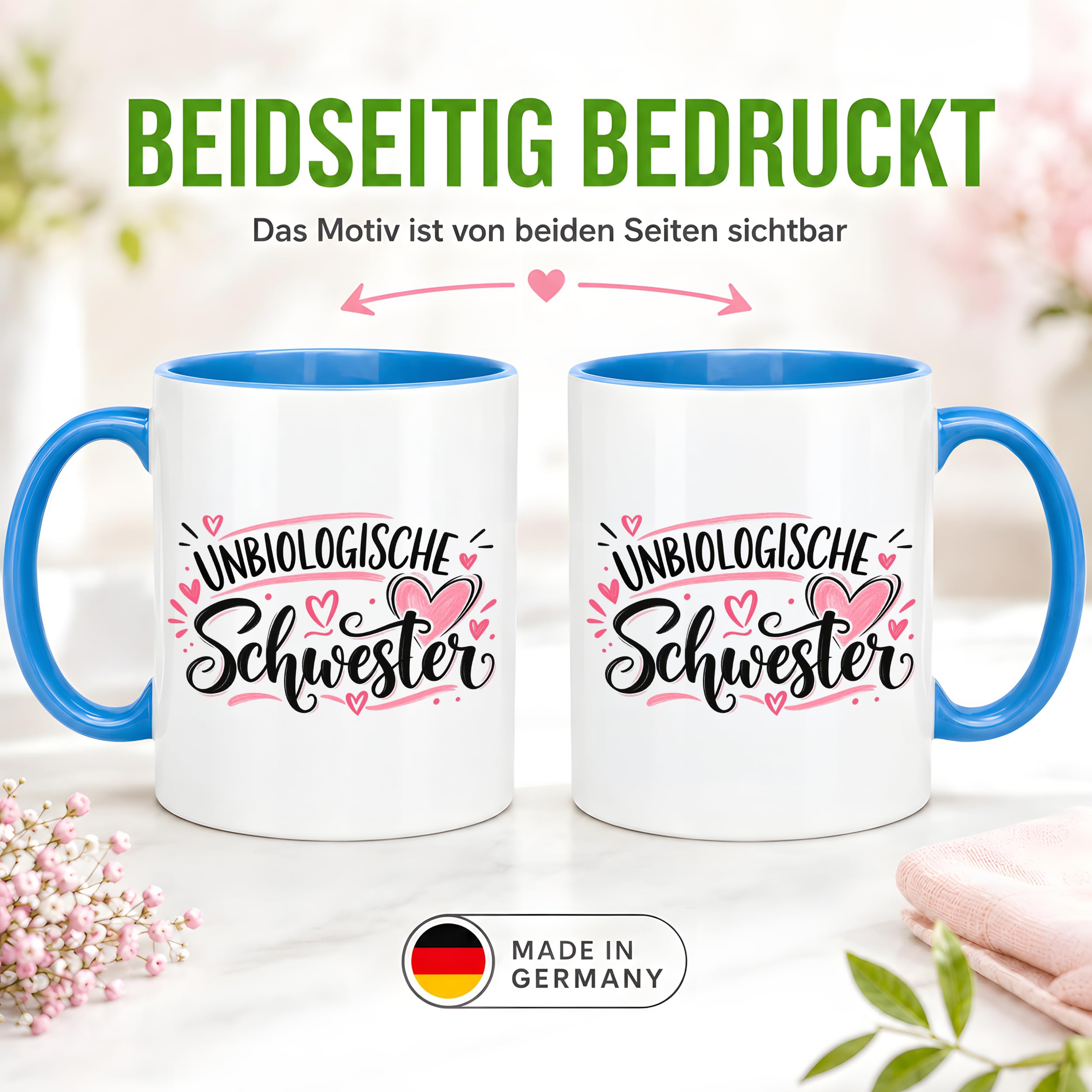 Herzbotschaft Tasse für beste Freundin Kaffeetasse Unbiologische Schwester