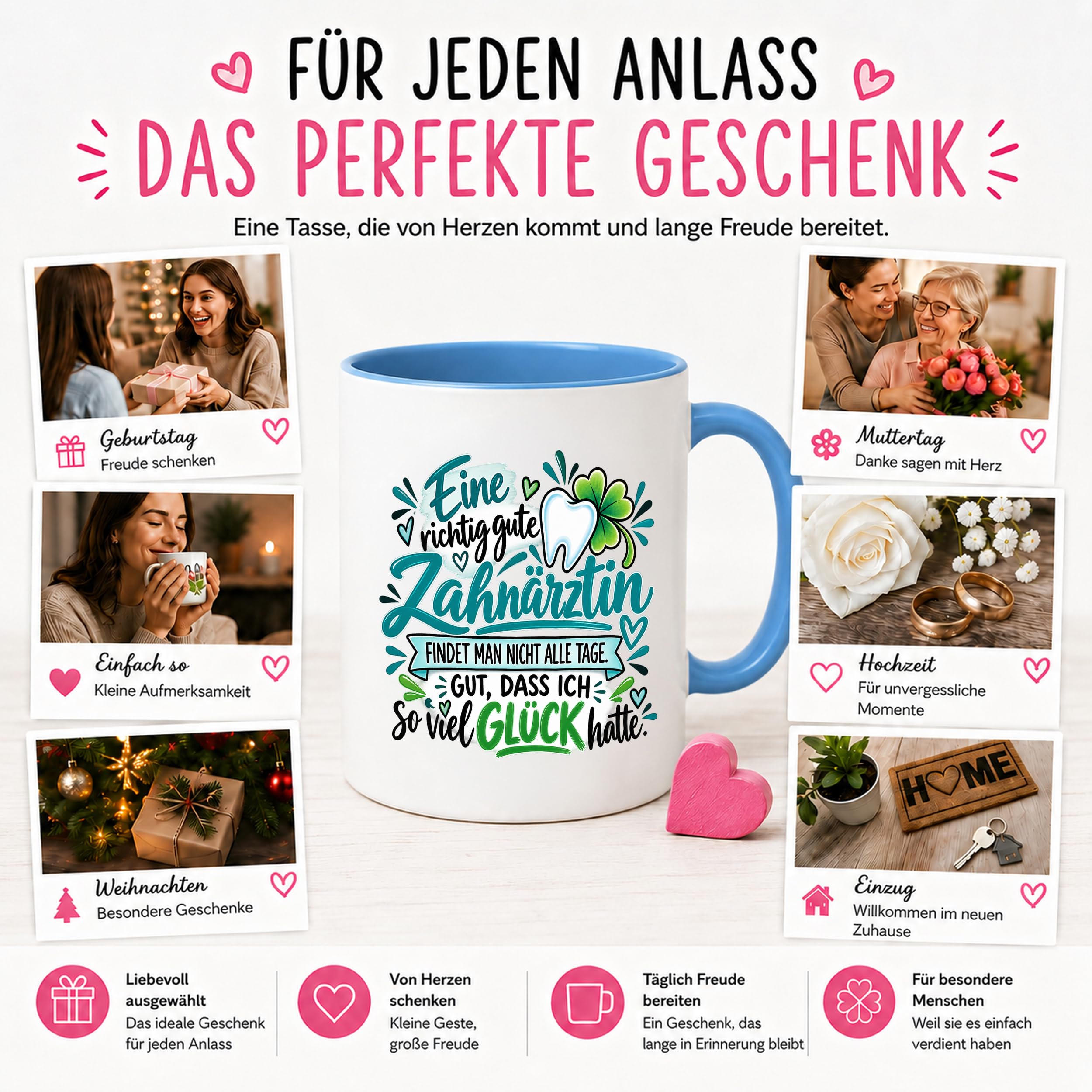 Herzbotschaft Zahnärztin Tasse Danke Kaffeetasse Geschenk in Zahnarztpraxis