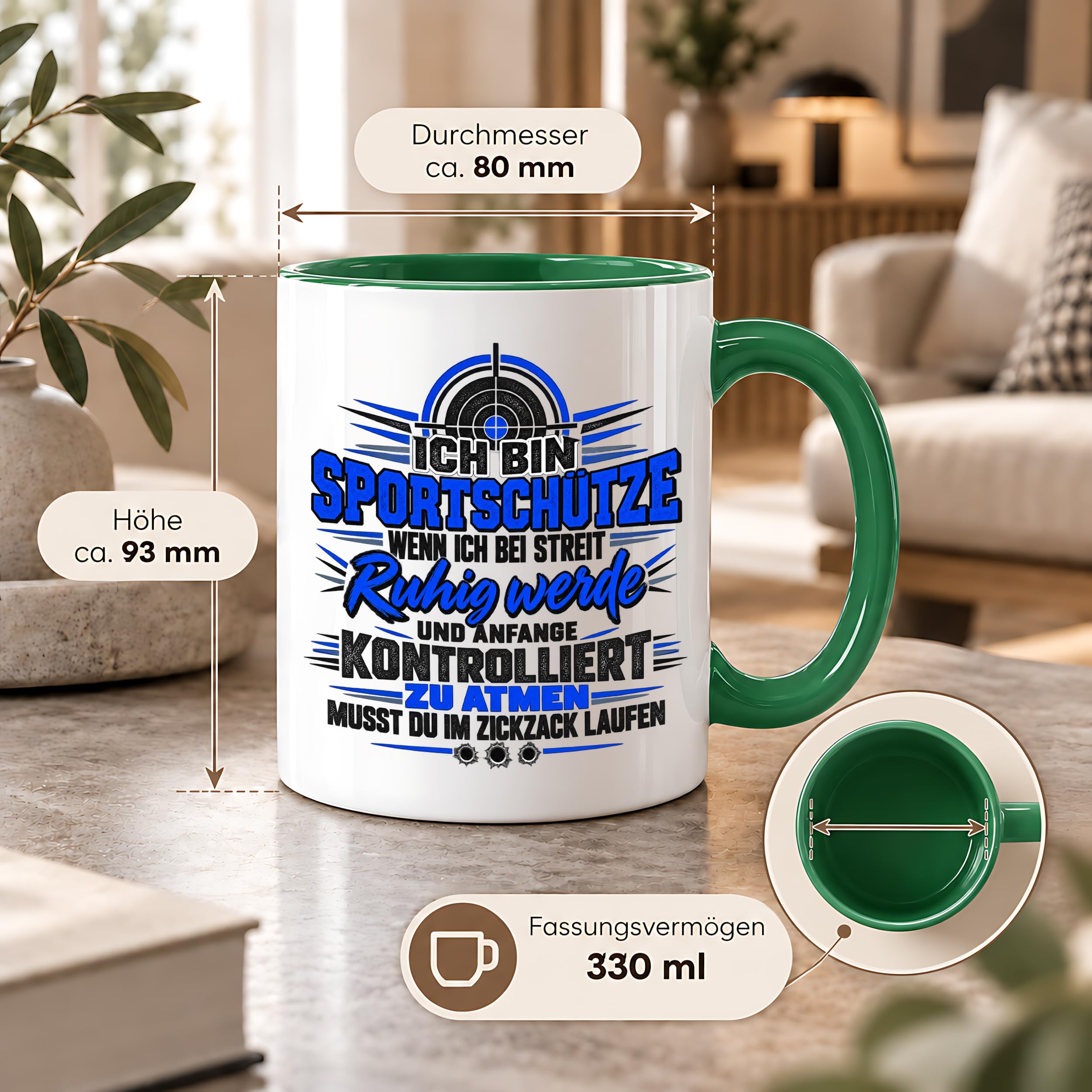 Herzbotschaft Sportschütze Tasse Geschenk für Schützenverein Kaffeetasse