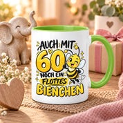 Herzbotschaft Tasse 60. Geburtstag Flottes Bienchen Geschenk für Frau