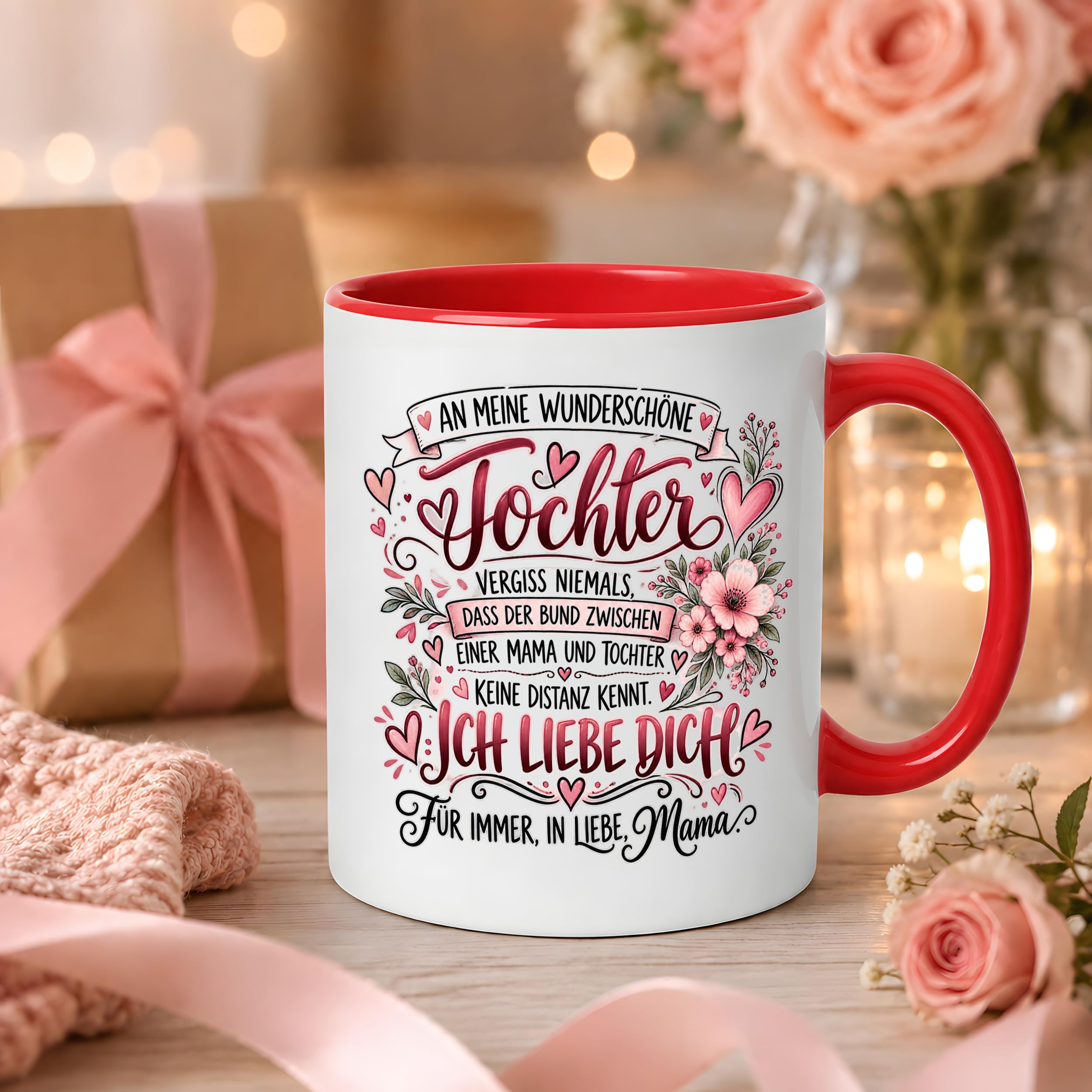 Herzbotschaft Tochter Tasse Geschenk von Mama Kaffeetasse hübsche Tochter