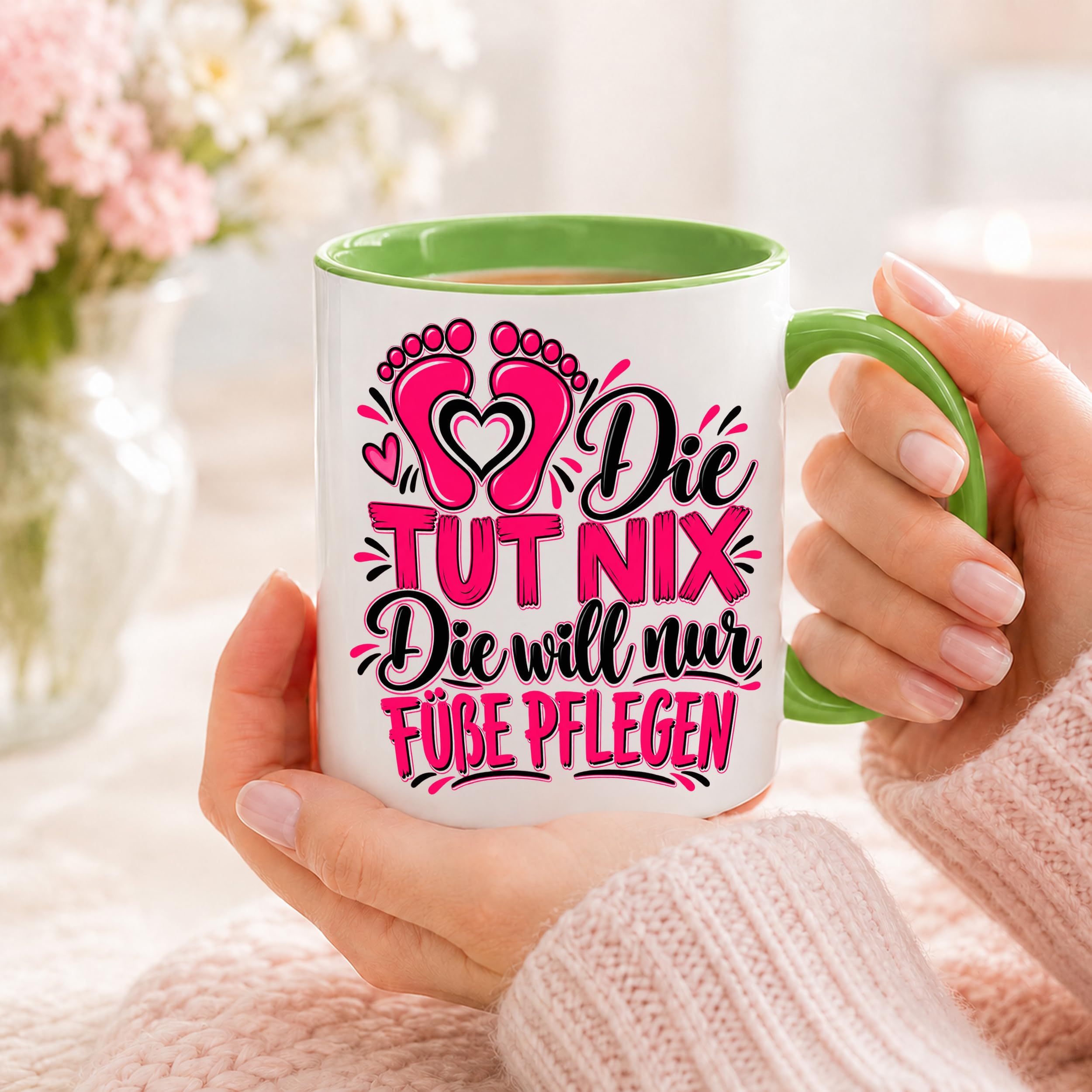 Herzbotschaft Tasse Fußpflege Kaffeetasse für Podologin mit lustigem Spruch