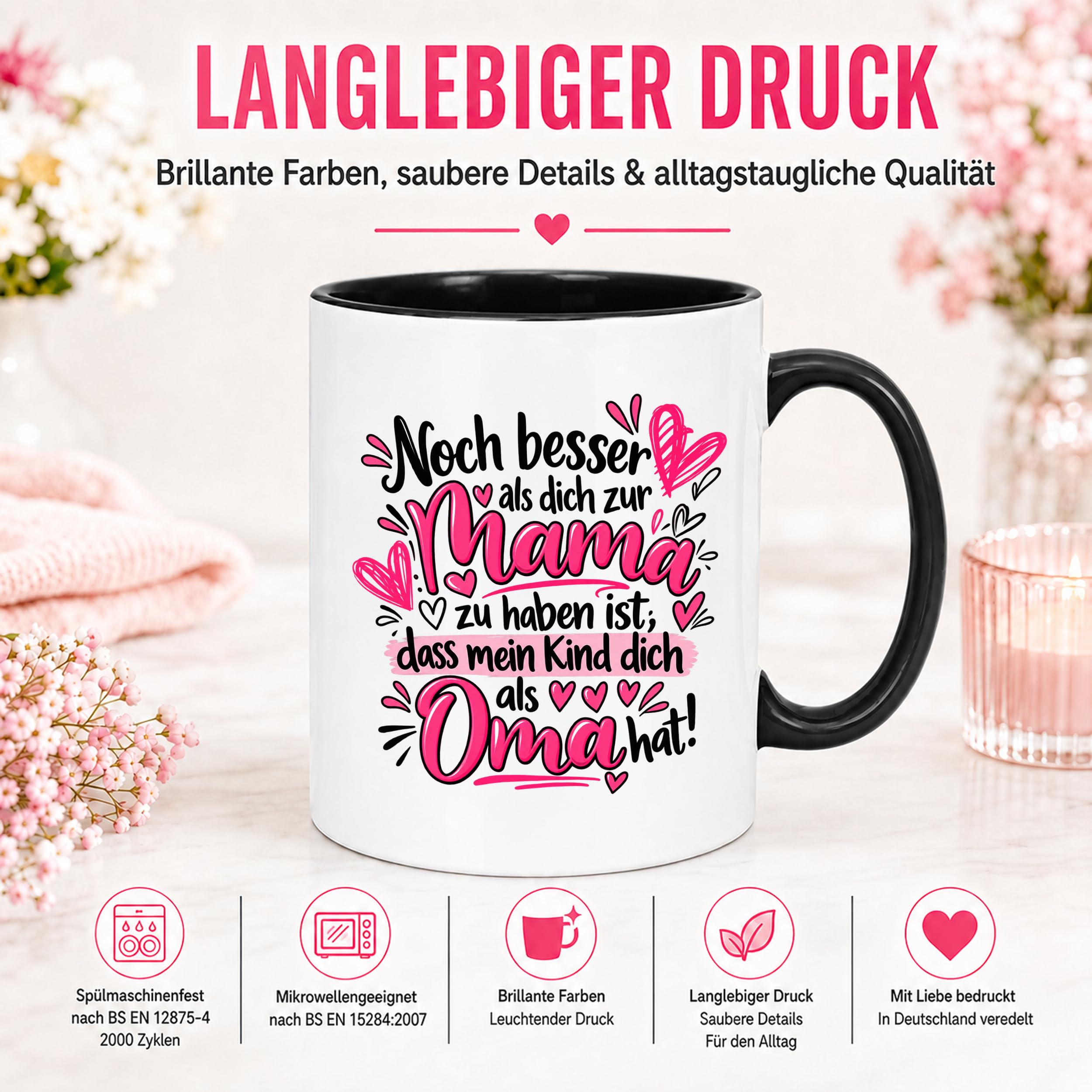 Herzbotschaft Tasse Geschenk Beste Oma der Welt Kaffeetasse