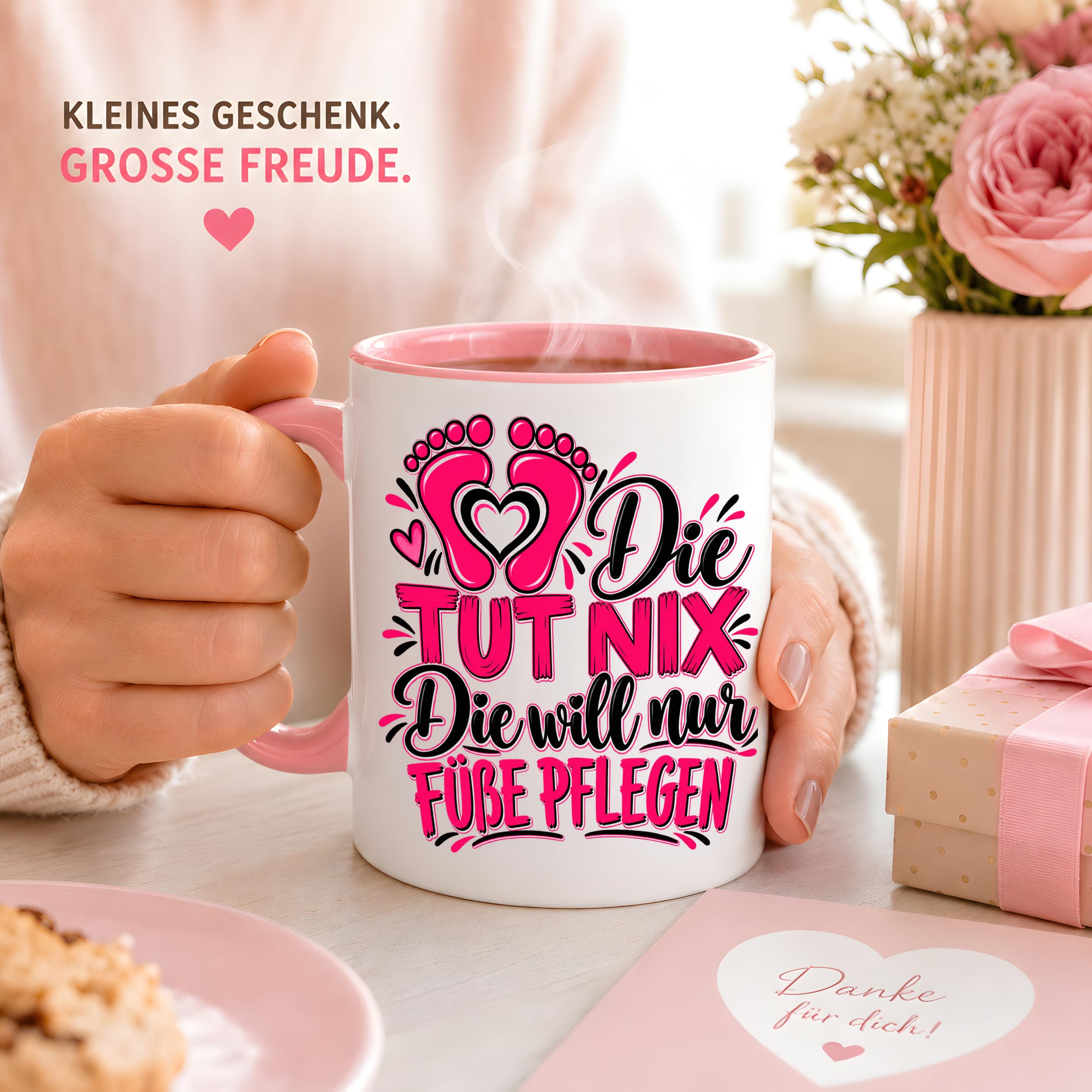 Herzbotschaft Tasse Fußpflege Kaffeetasse für Podologin mit lustigem Spruch