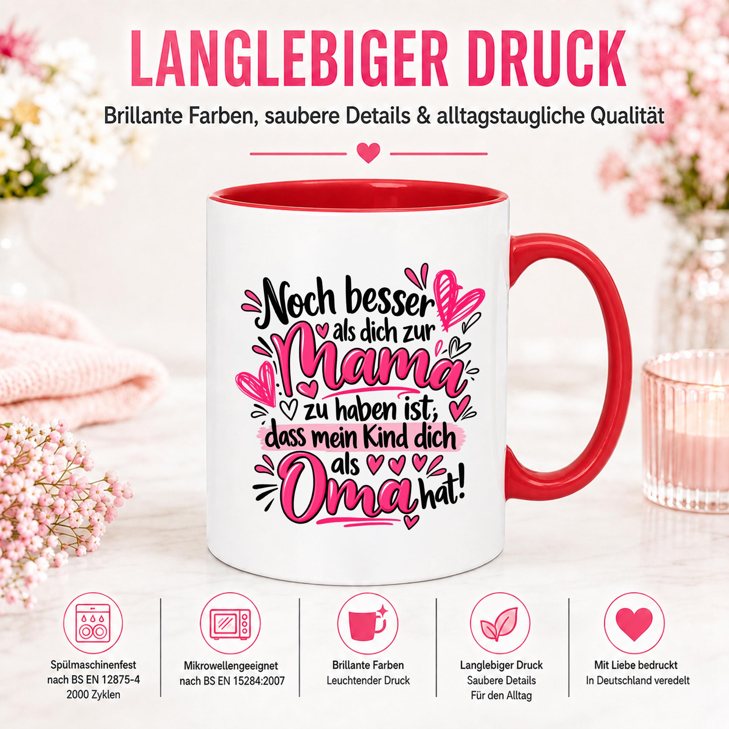 Herzbotschaft Tasse Geschenk Beste Oma der Welt Kaffeetasse