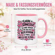 Herzbotschaft Tasse Geschenk Beste Schwester Kaffeetasse Geschwister
