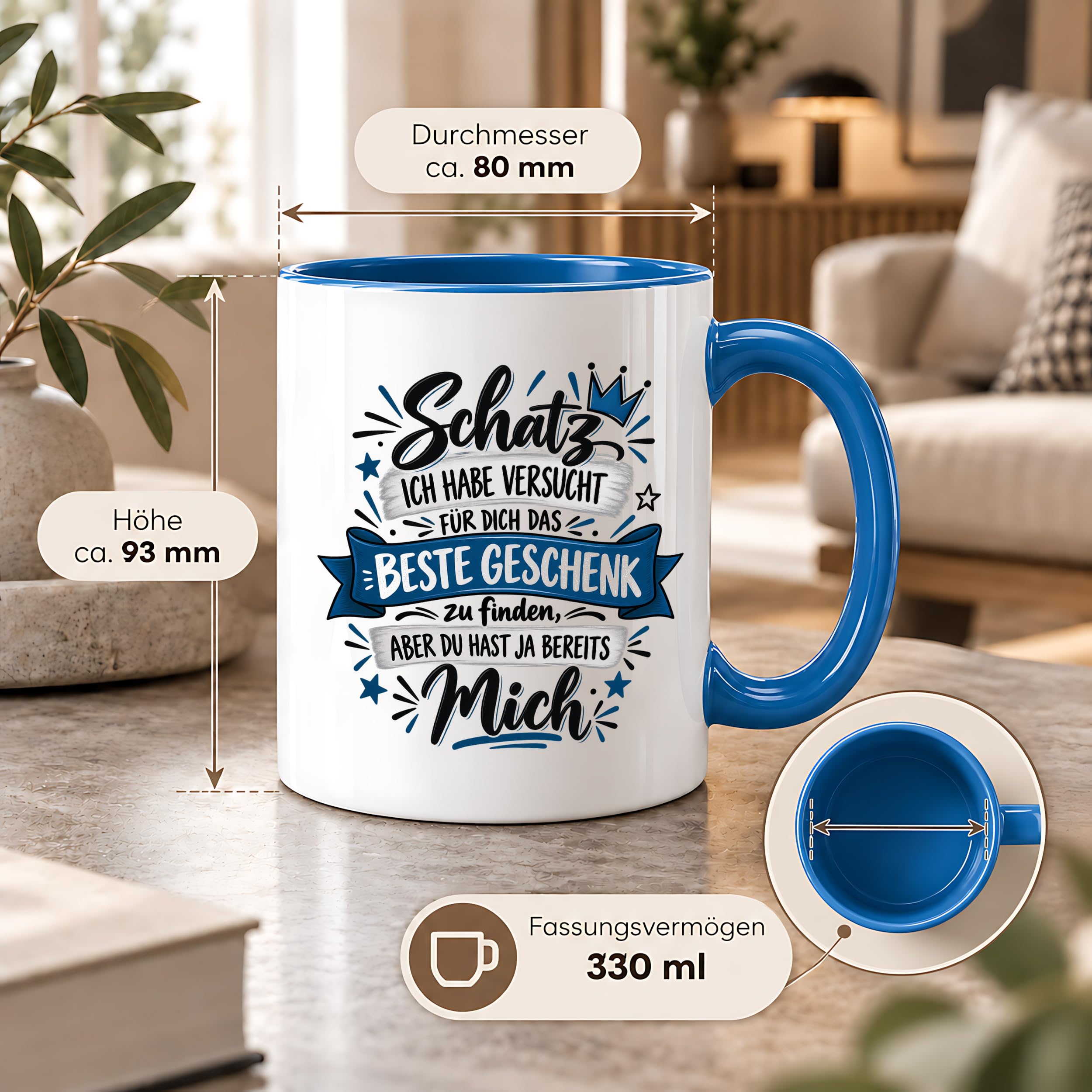 Herzbotschaft Tasse Geschenk Schatz Kaffeetasse für Freund Ehemann Teetasse