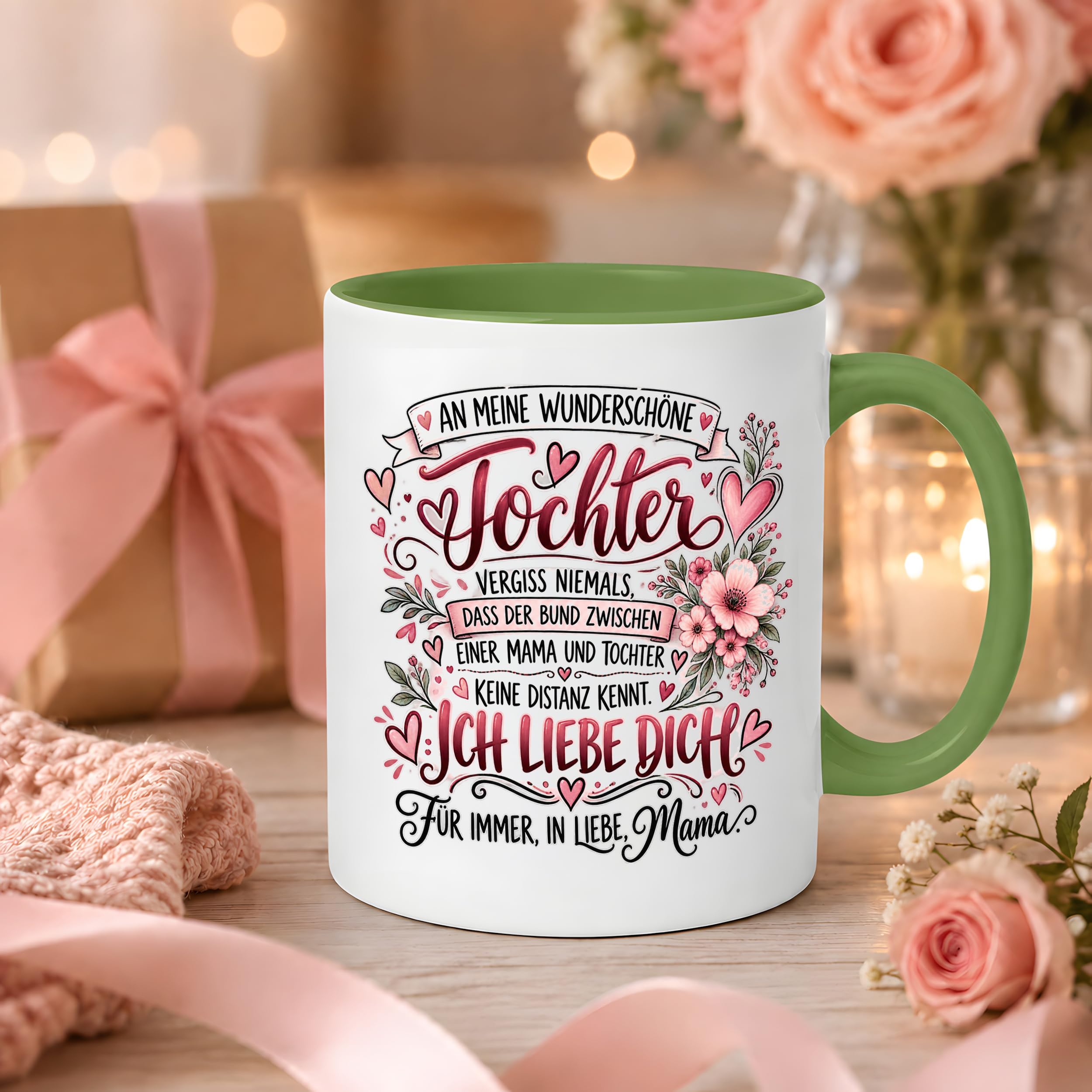 Herzbotschaft Tochter Tasse Geschenk von Mama Kaffeetasse hübsche Tochter