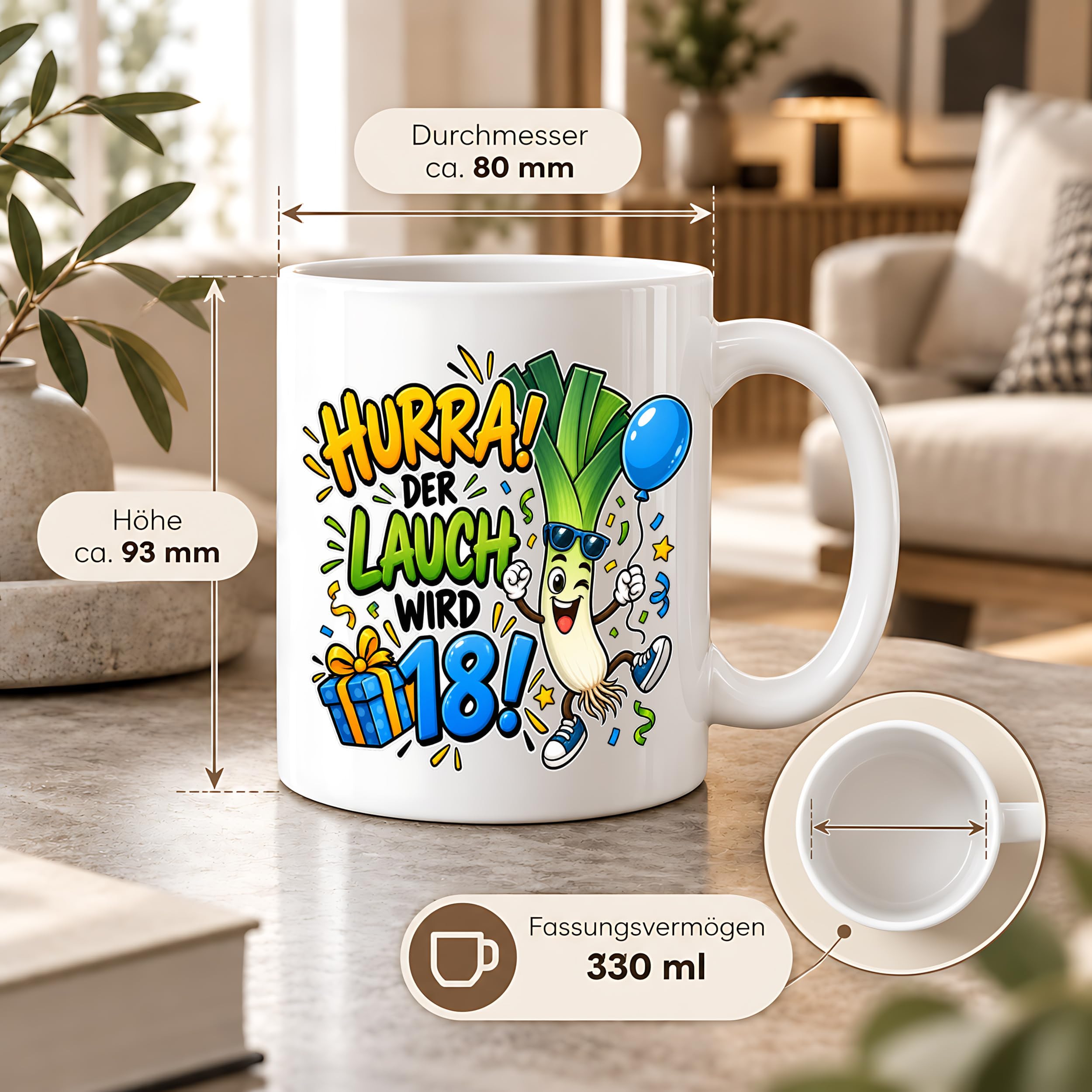 Herzbotschaft 18. Geburtstag Tasse Geburtstagsgeschenk für jungen Mann