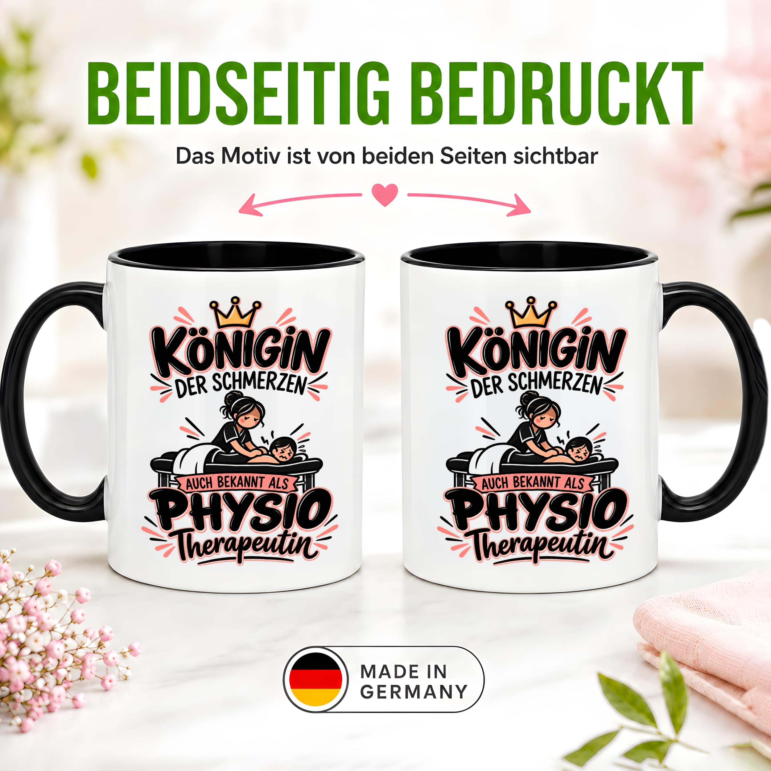 Herzbotschaft Tasse Physiotherapeutin Königin der Schmerzen Kaffeetasse