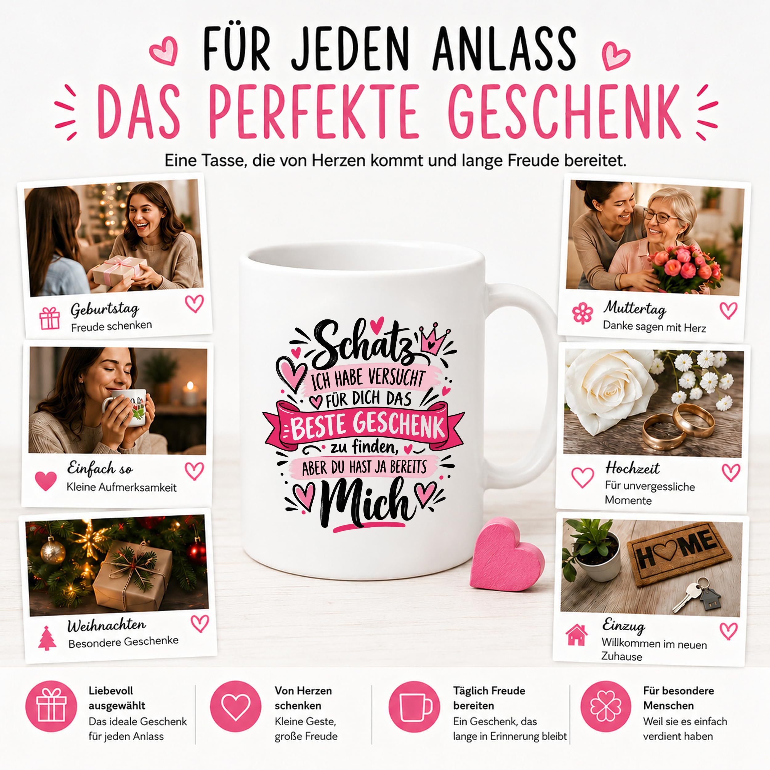 Herzbotschaft Tasse Schatz mit Spruch Das perfekte Geschenk Partner
