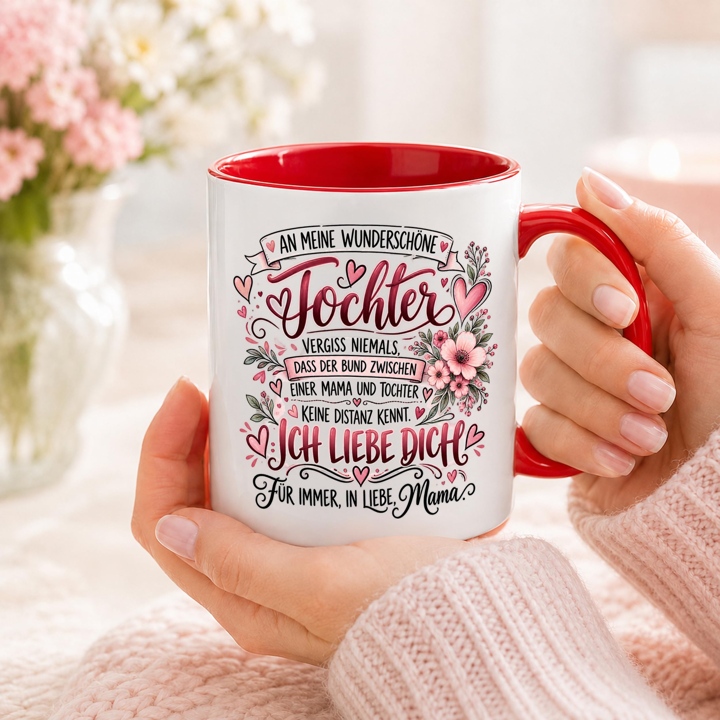 Herzbotschaft Tochter Tasse Geschenk von Mama Kaffeetasse hübsche Tochter