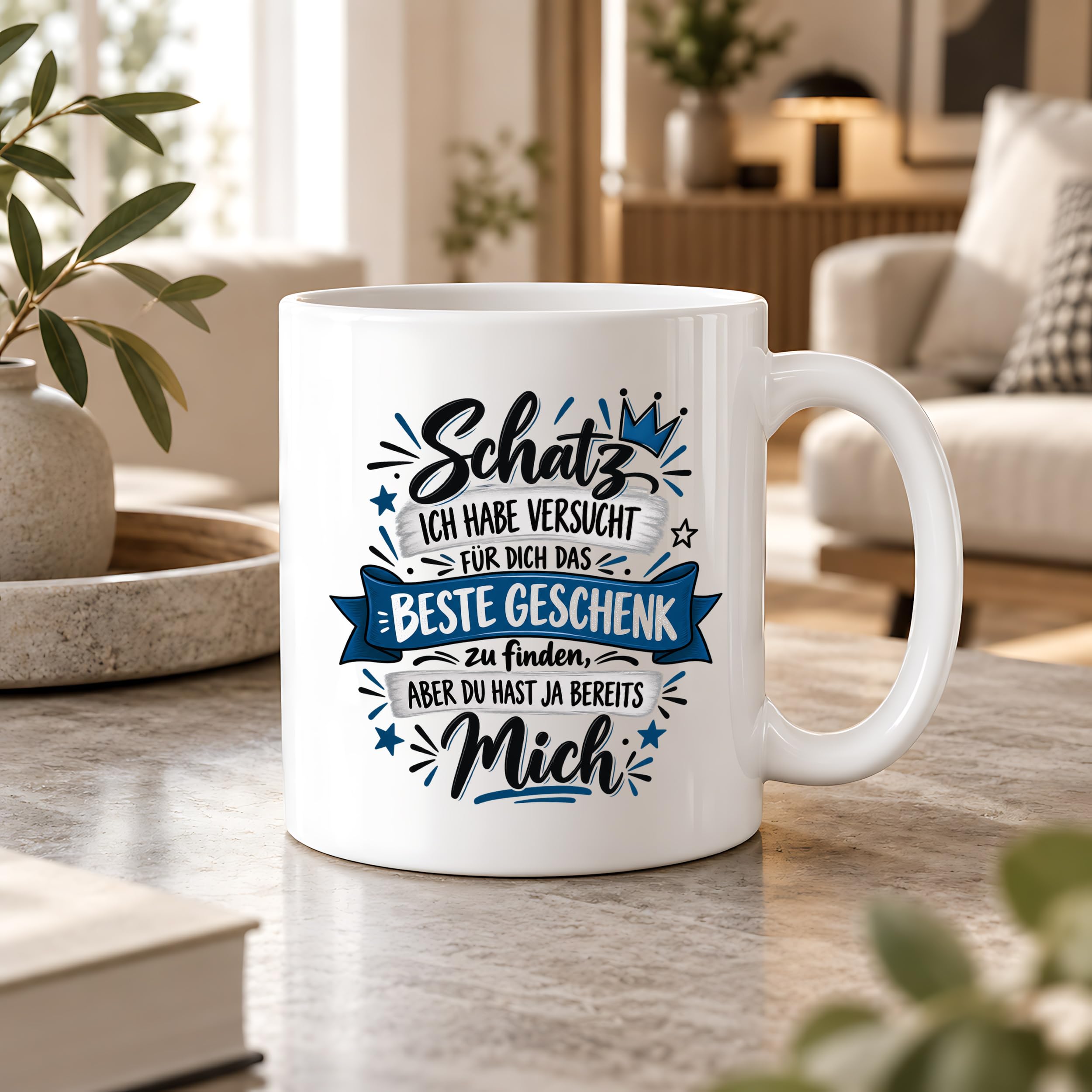 Herzbotschaft Tasse Geschenk Schatz Kaffeetasse für Freund Ehemann Teetasse