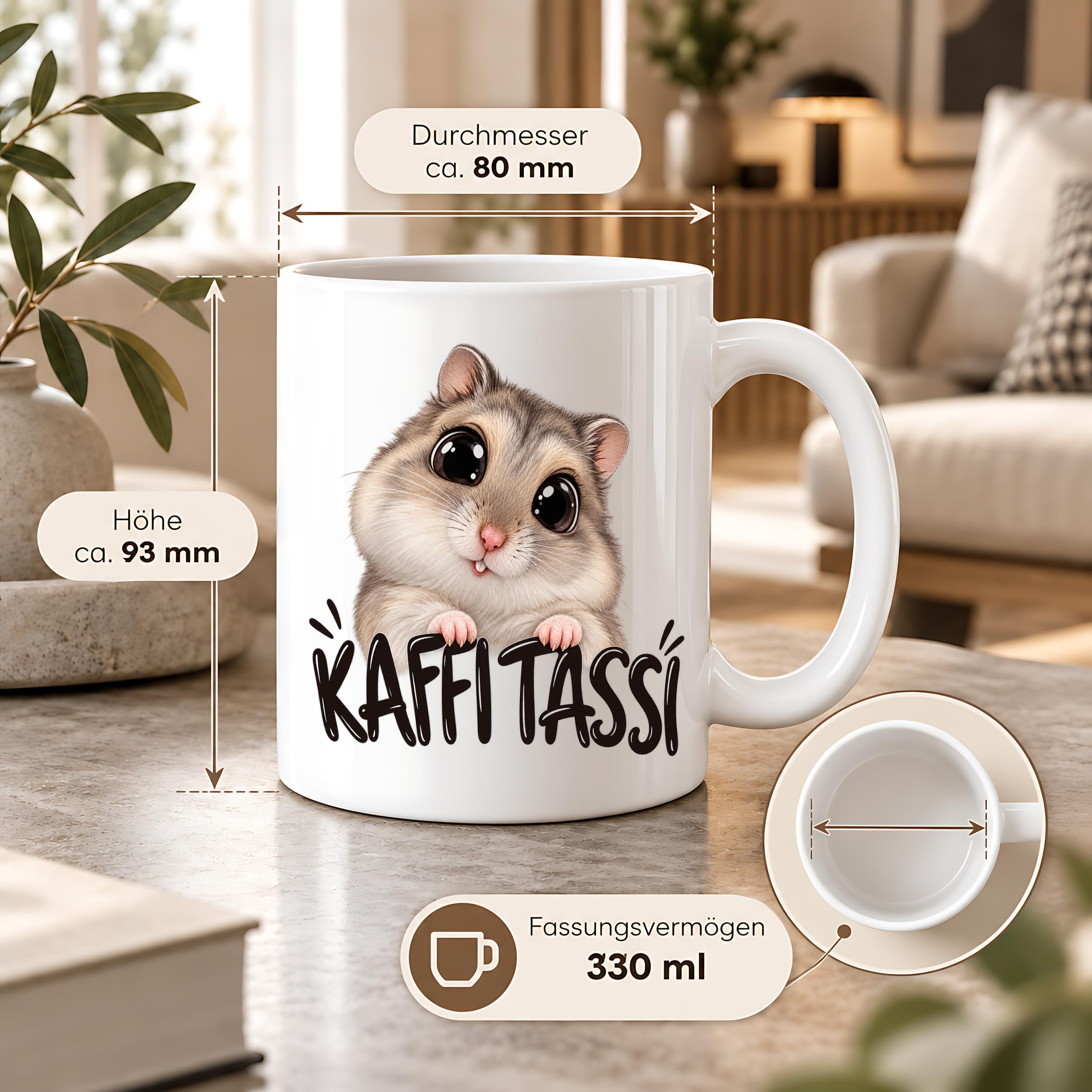 Herzbotschaft Kaffeetasse für Hamster Fans mit lustigem Spruch Kaffi Tassi