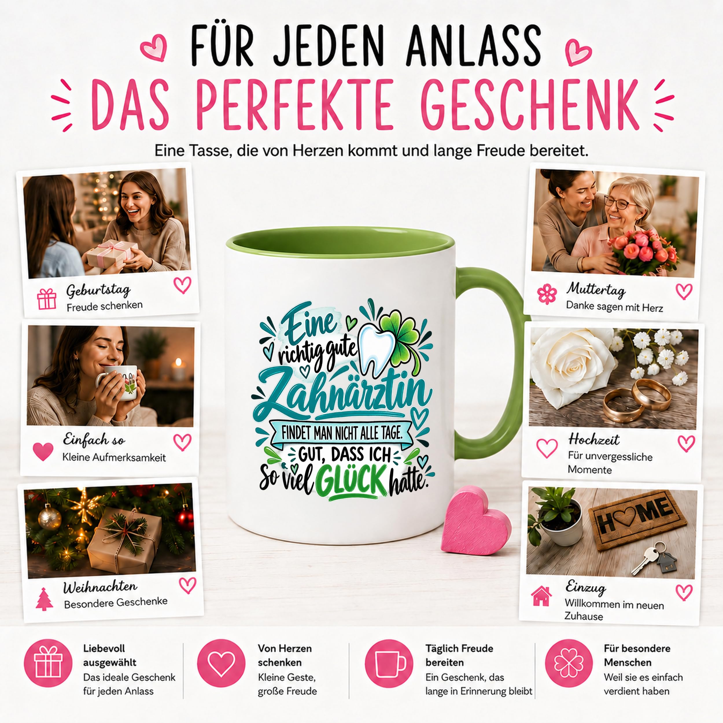 Herzbotschaft Zahnärztin Tasse Danke Kaffeetasse Geschenk in Zahnarztpraxis