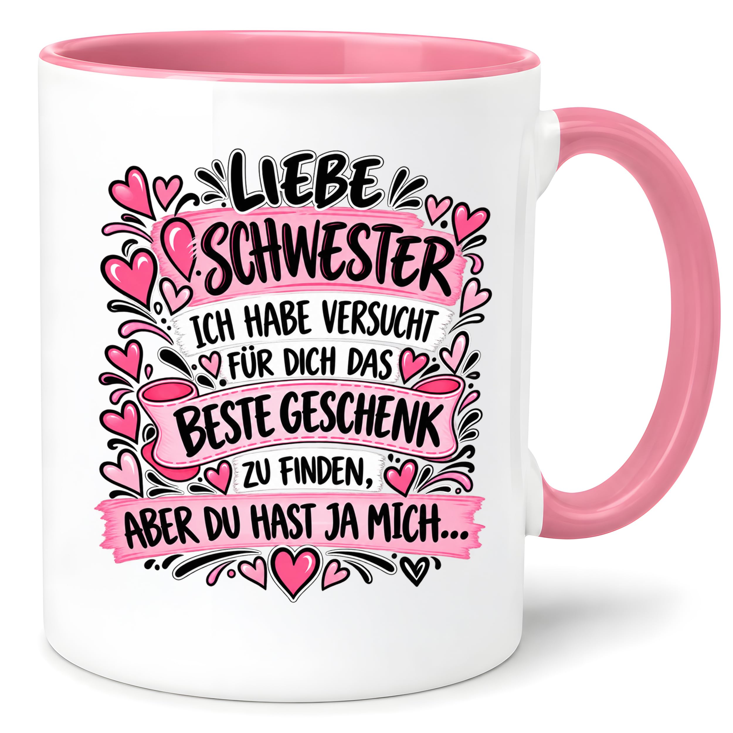 Herzbotschaft Tasse Geschenk Beste Schwester Kaffeetasse Geschwister