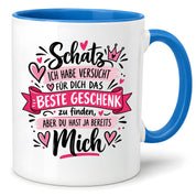 Herzbotschaft Tasse Schatz mit Spruch Das perfekte Geschenk Partner