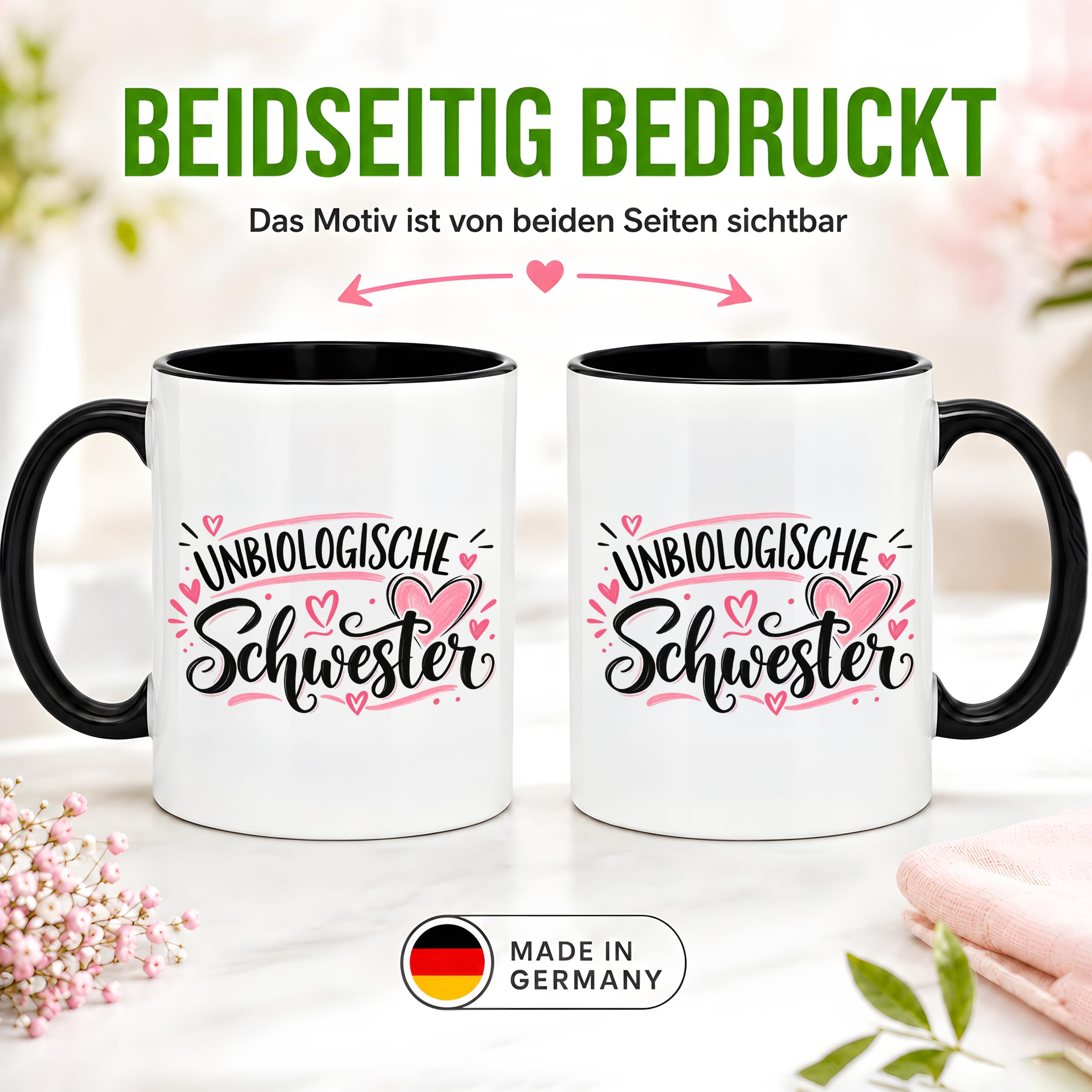 Herzbotschaft Tasse für beste Freundin Kaffeetasse Unbiologische Schwester