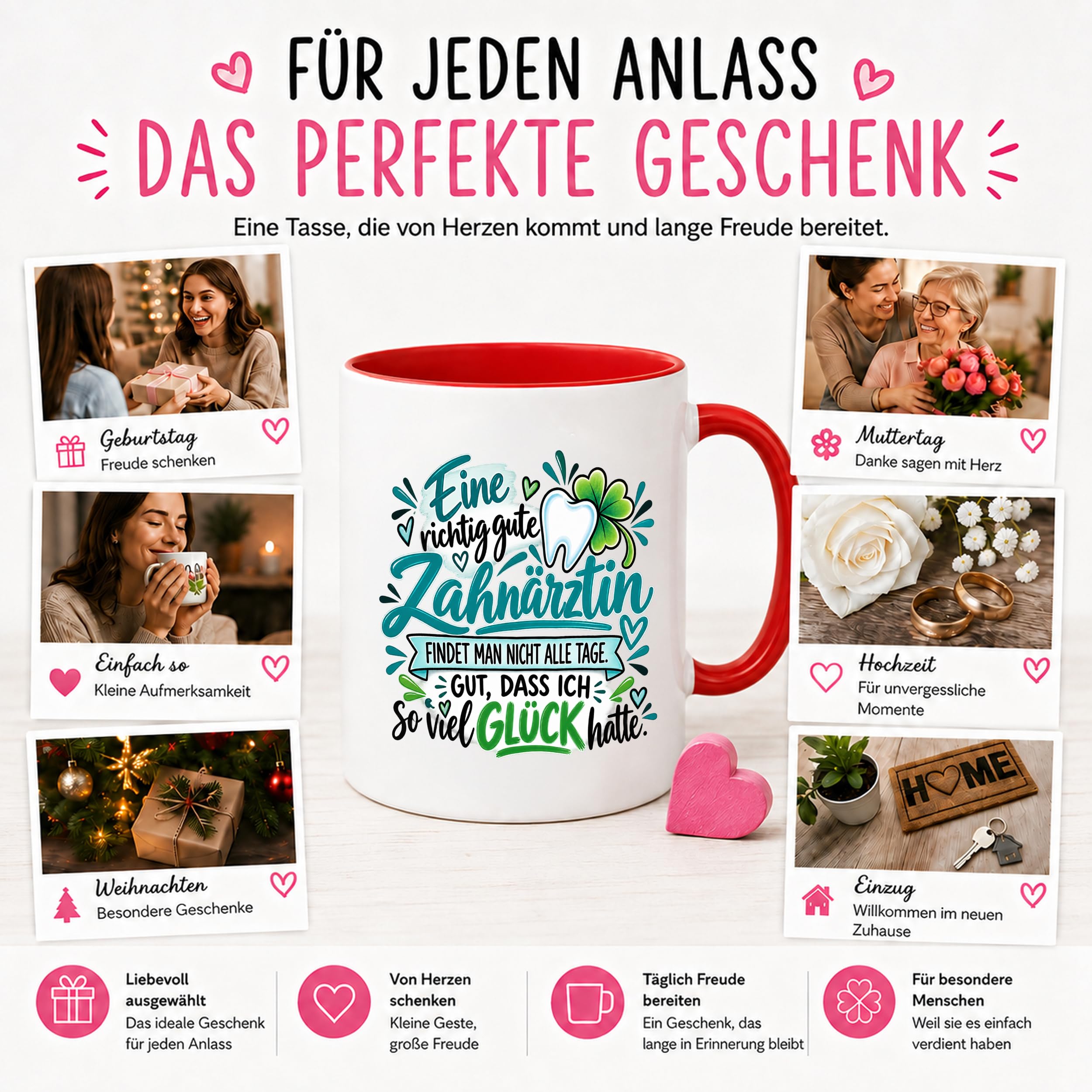 Herzbotschaft Zahnärztin Tasse Danke Kaffeetasse Geschenk in Zahnarztpraxis