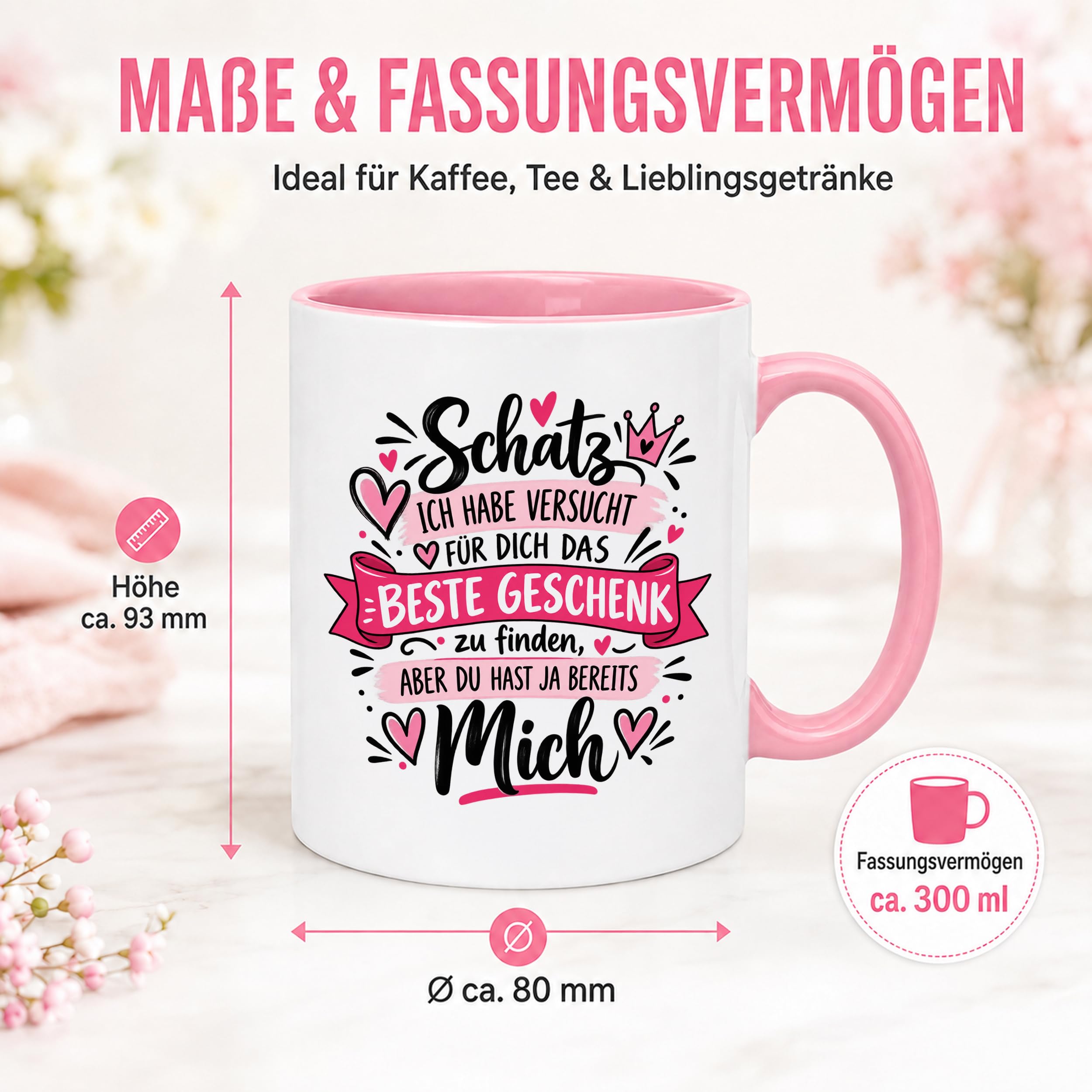 Herzbotschaft Tasse Schatz mit Spruch Das perfekte Geschenk Partner