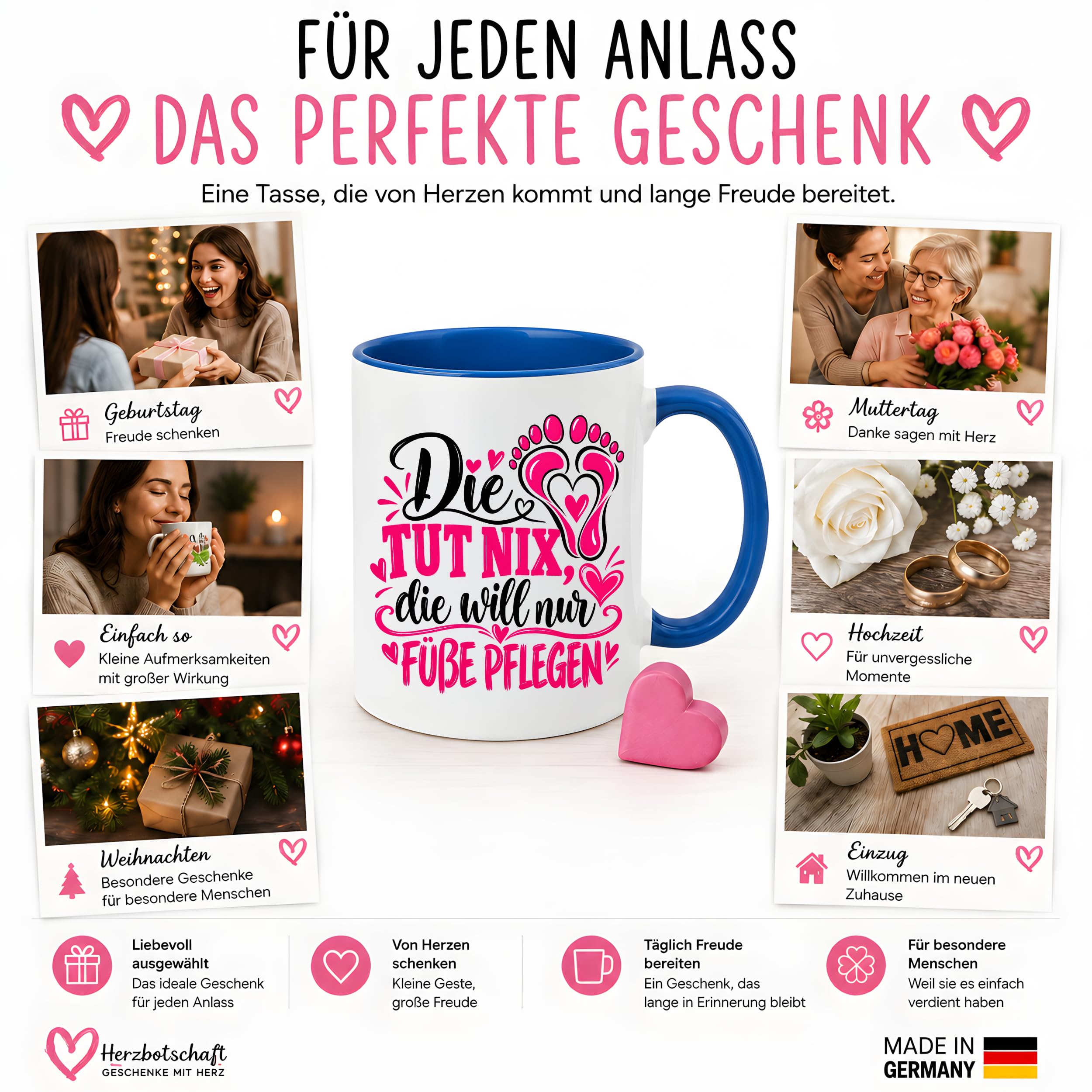 Herzbotschaft Tasse für Fußpflege - Die tut nix die will nur Füße pflegen