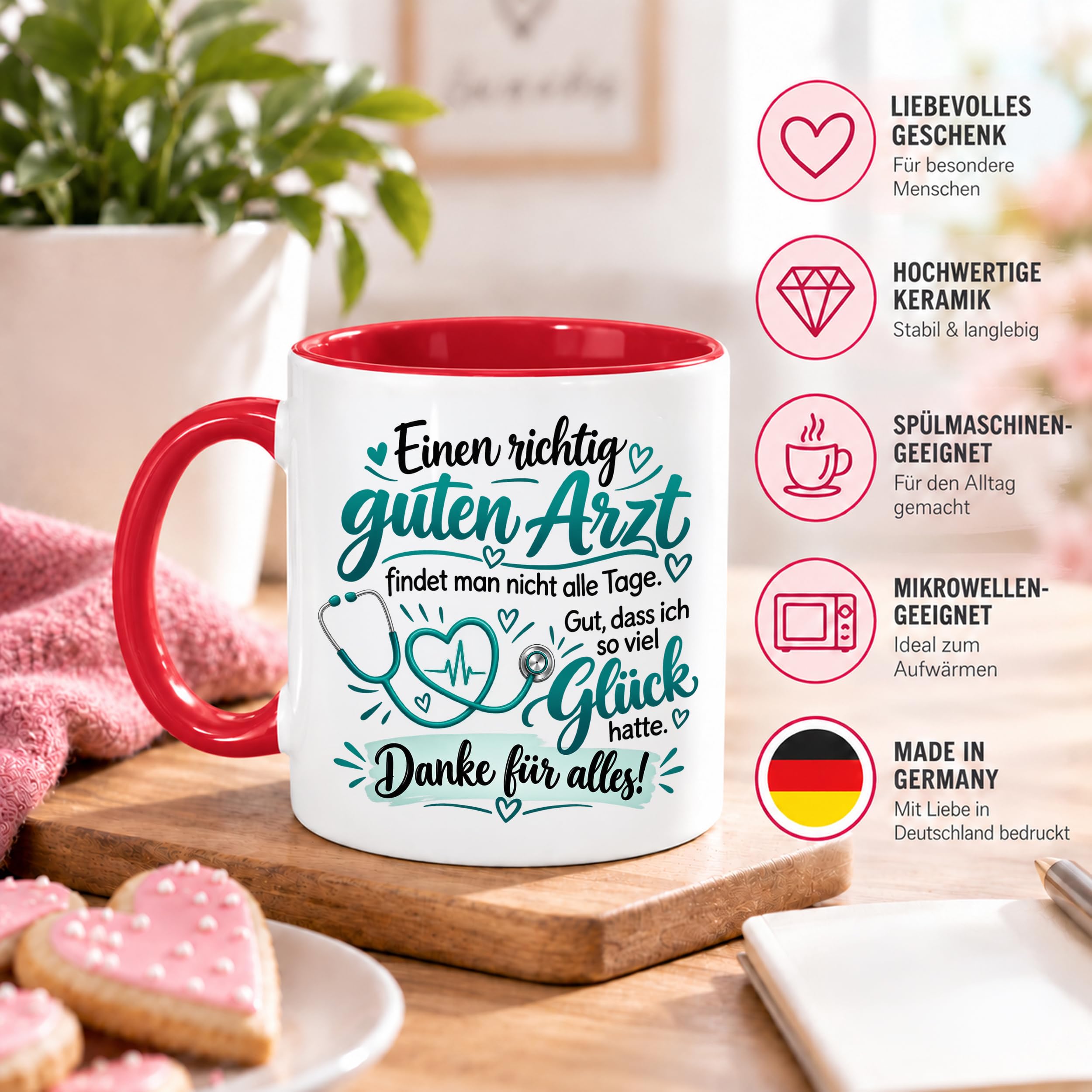 Herzbotschaft Tasse Danke Arzt Geschenk Kaffeetasse für Mediziner Praxis