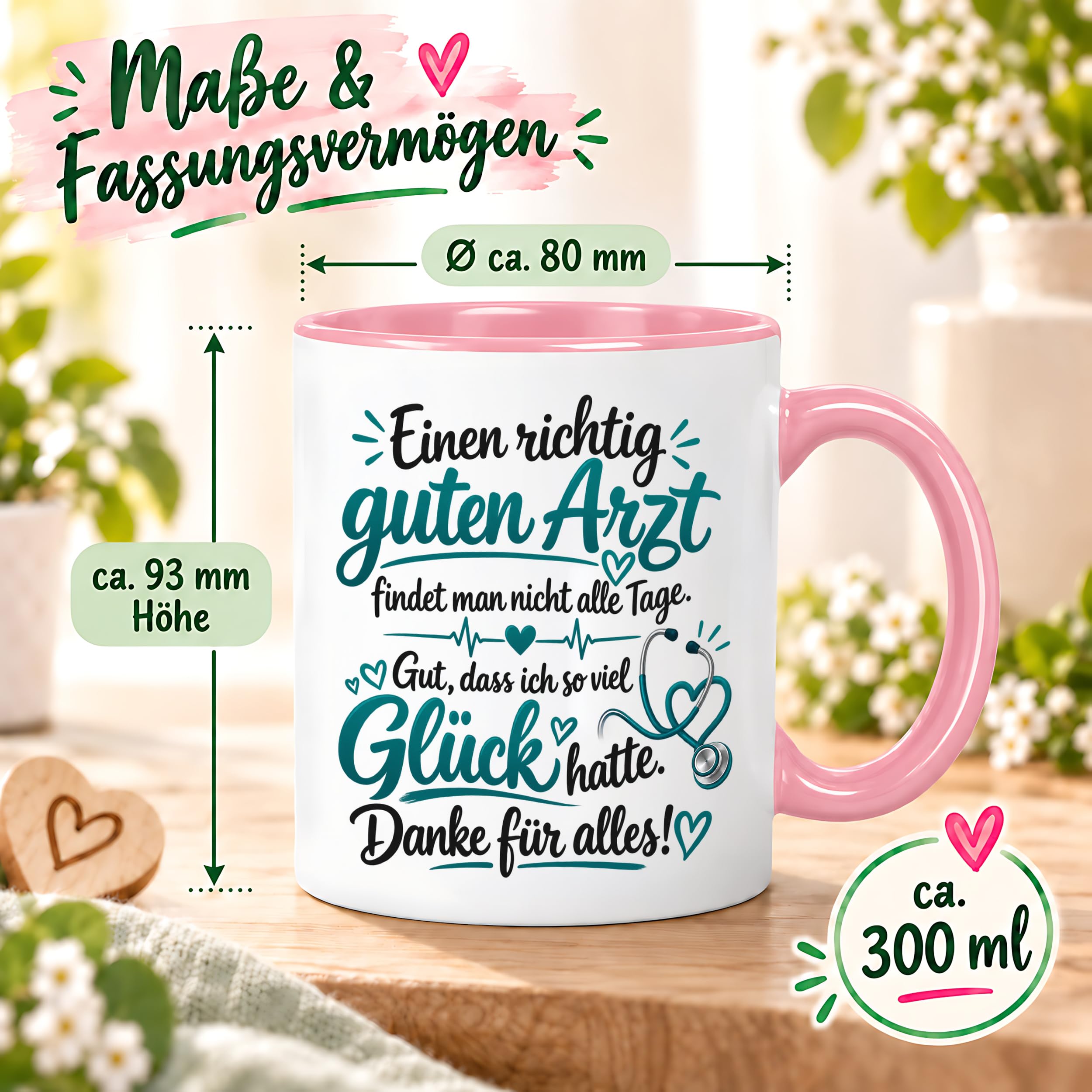 Herzbotschaft Tasse Kaffeetasse für Ärzte - Danke Geschenk für guten Arzt