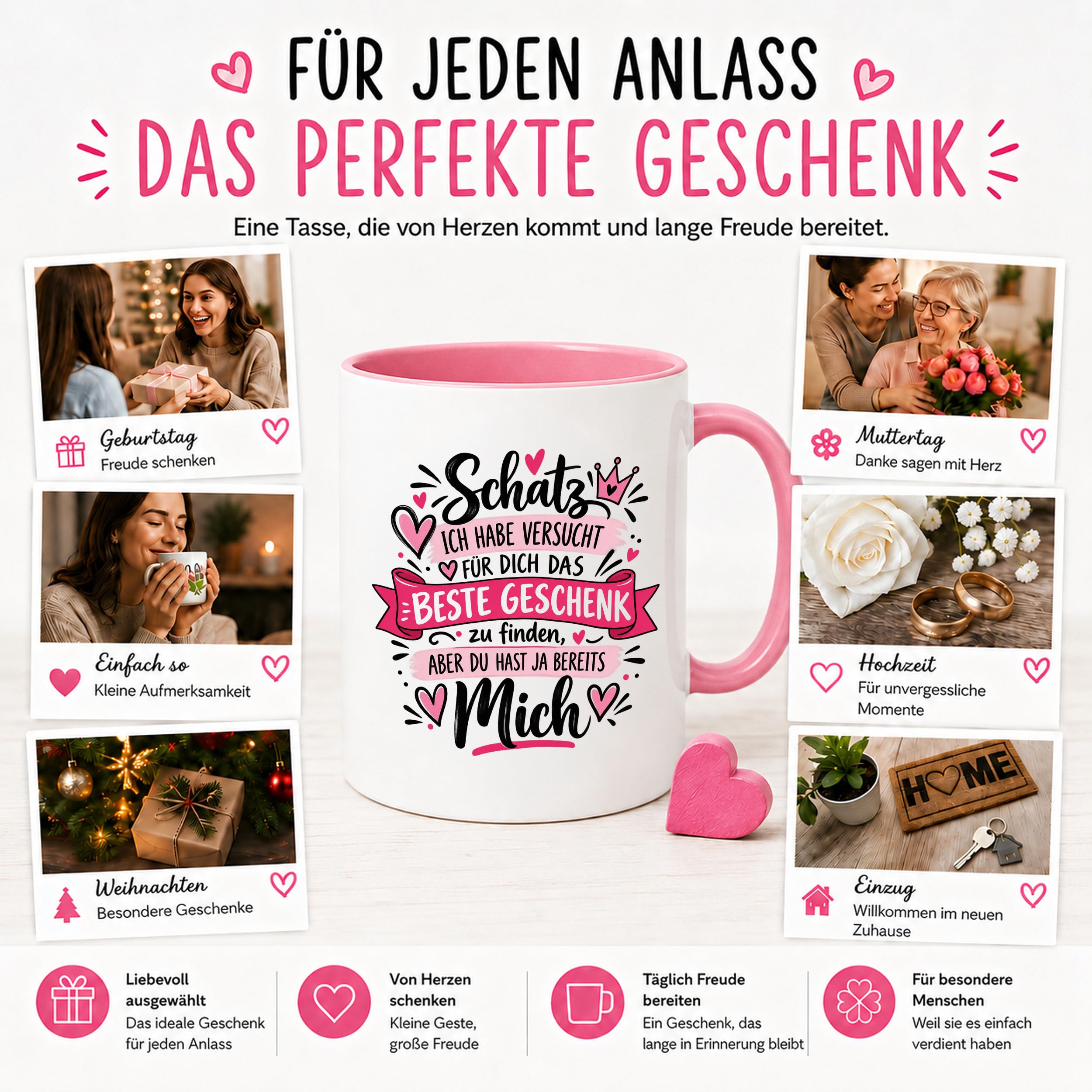 Herzbotschaft Tasse Schatz mit Spruch Das perfekte Geschenk Partner
