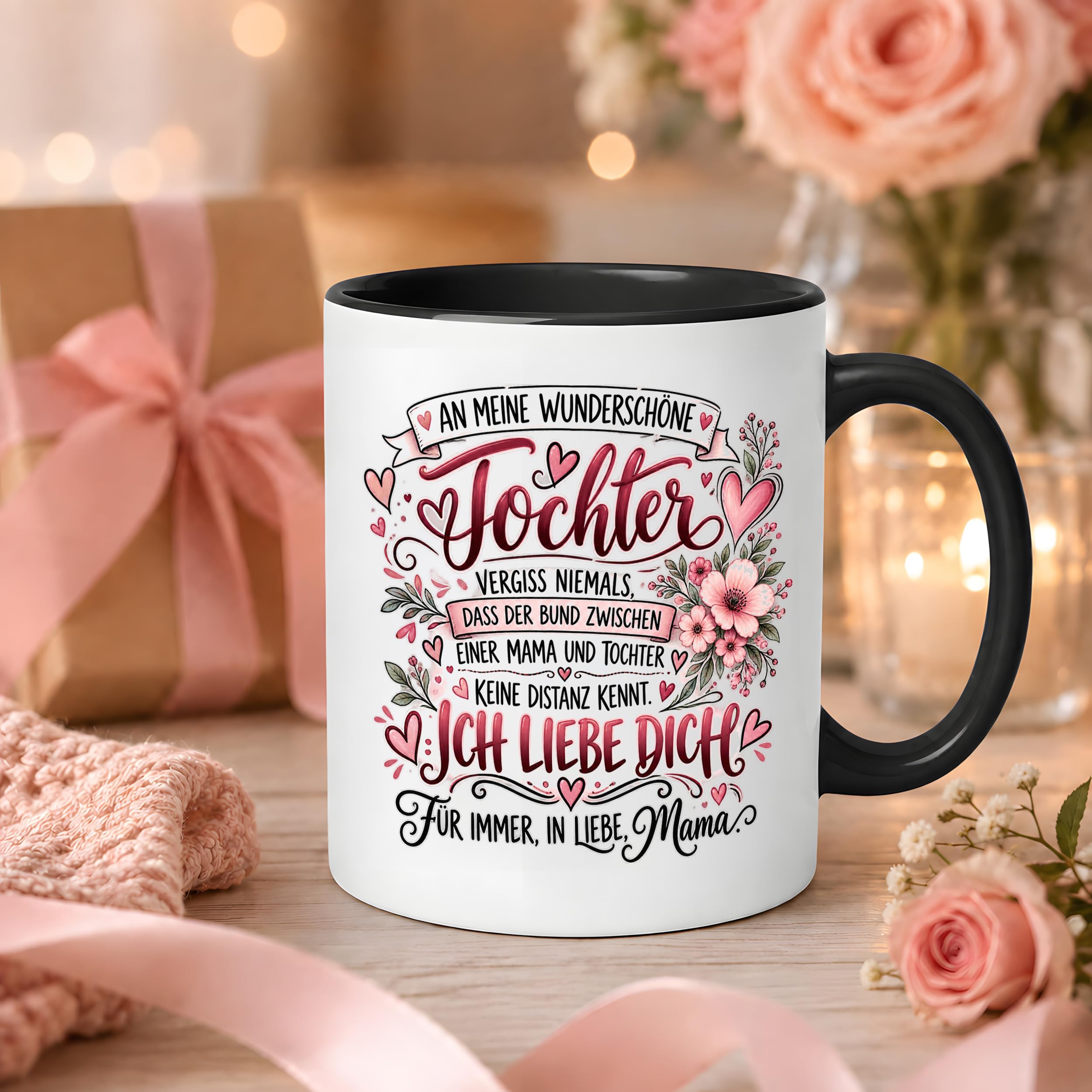 Herzbotschaft Tochter Tasse Geschenk von Mama Kaffeetasse hübsche Tochter