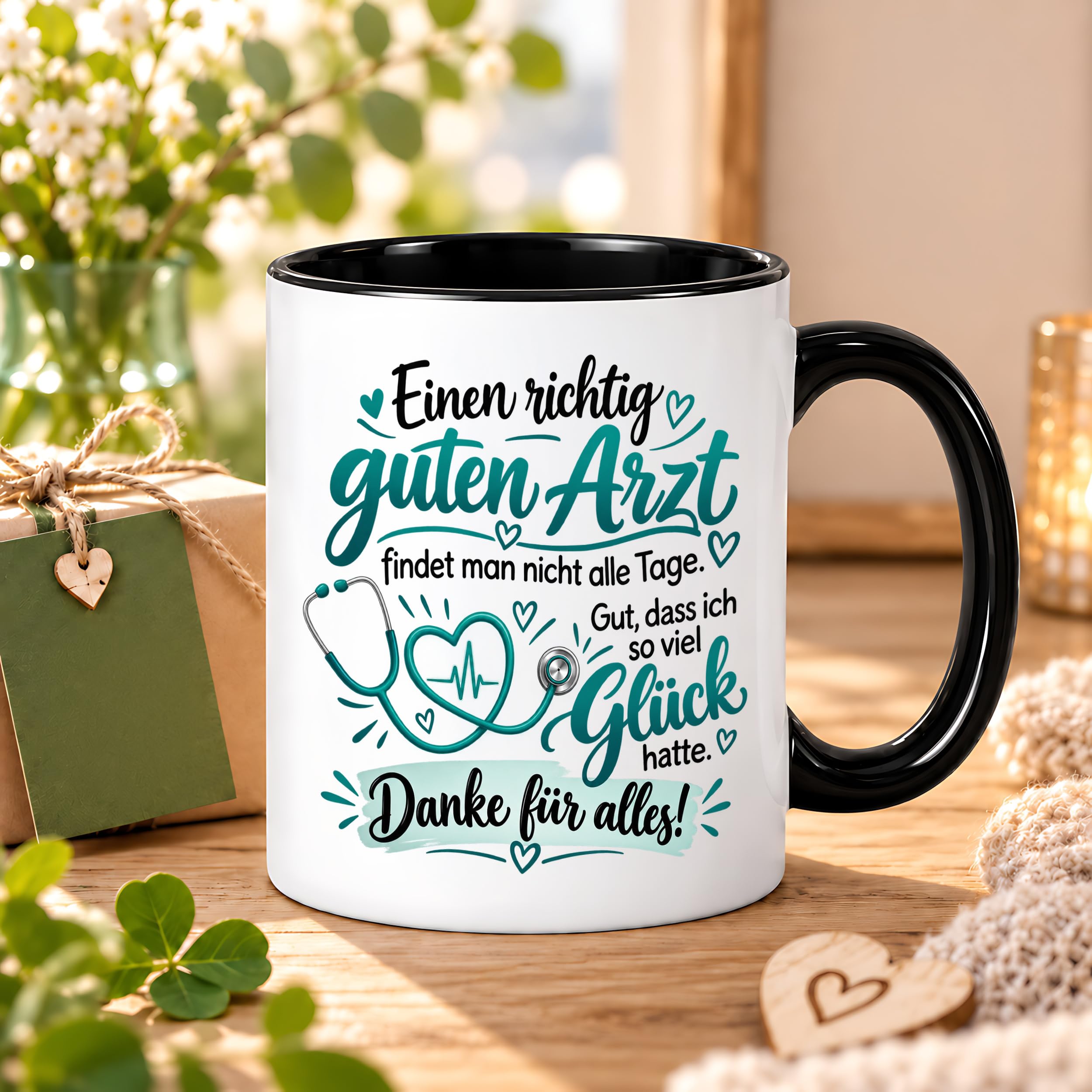 Herzbotschaft Tasse Danke Arzt Geschenk Kaffeetasse für Mediziner Praxis
