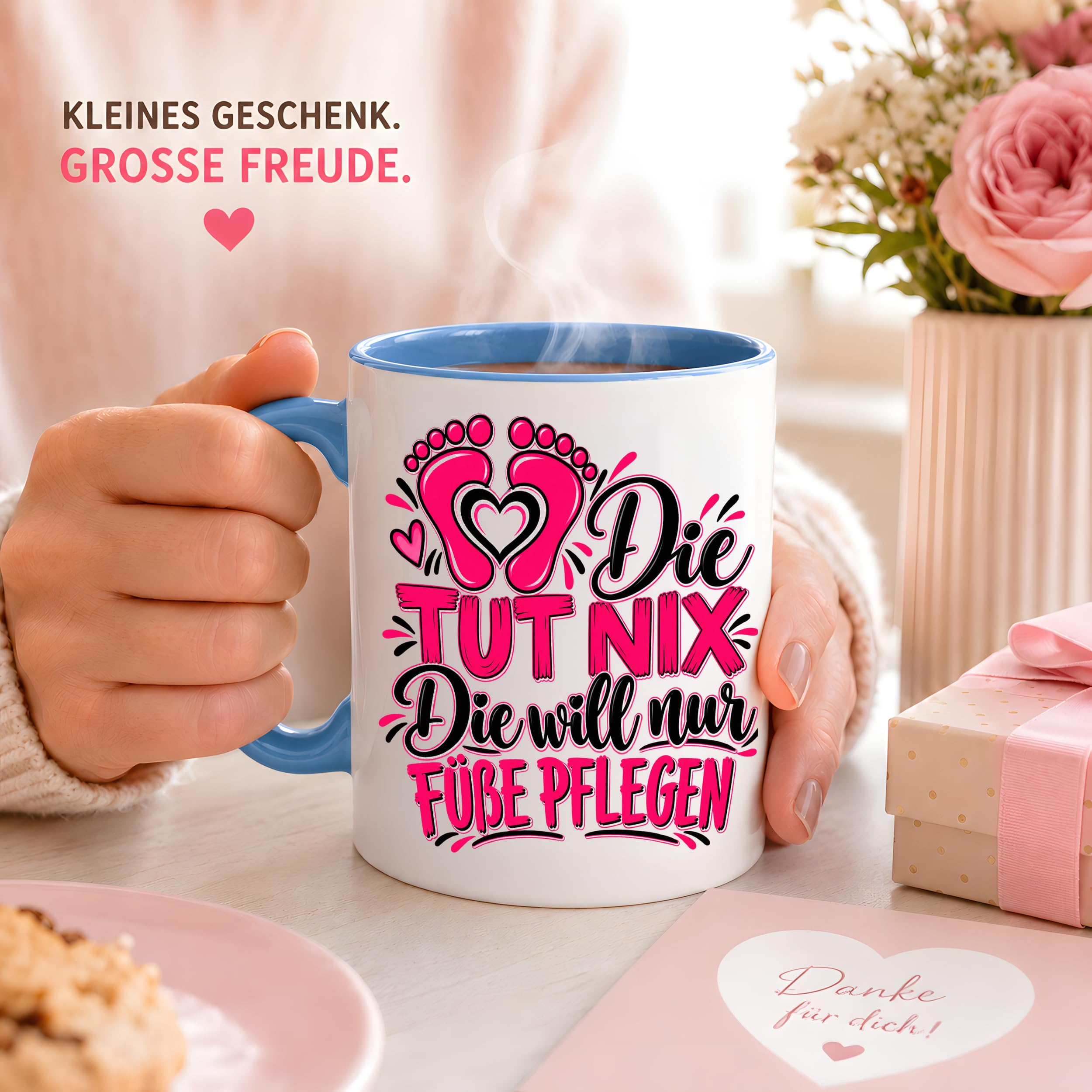Herzbotschaft Tasse Fußpflege Kaffeetasse für Podologin mit lustigem Spruch