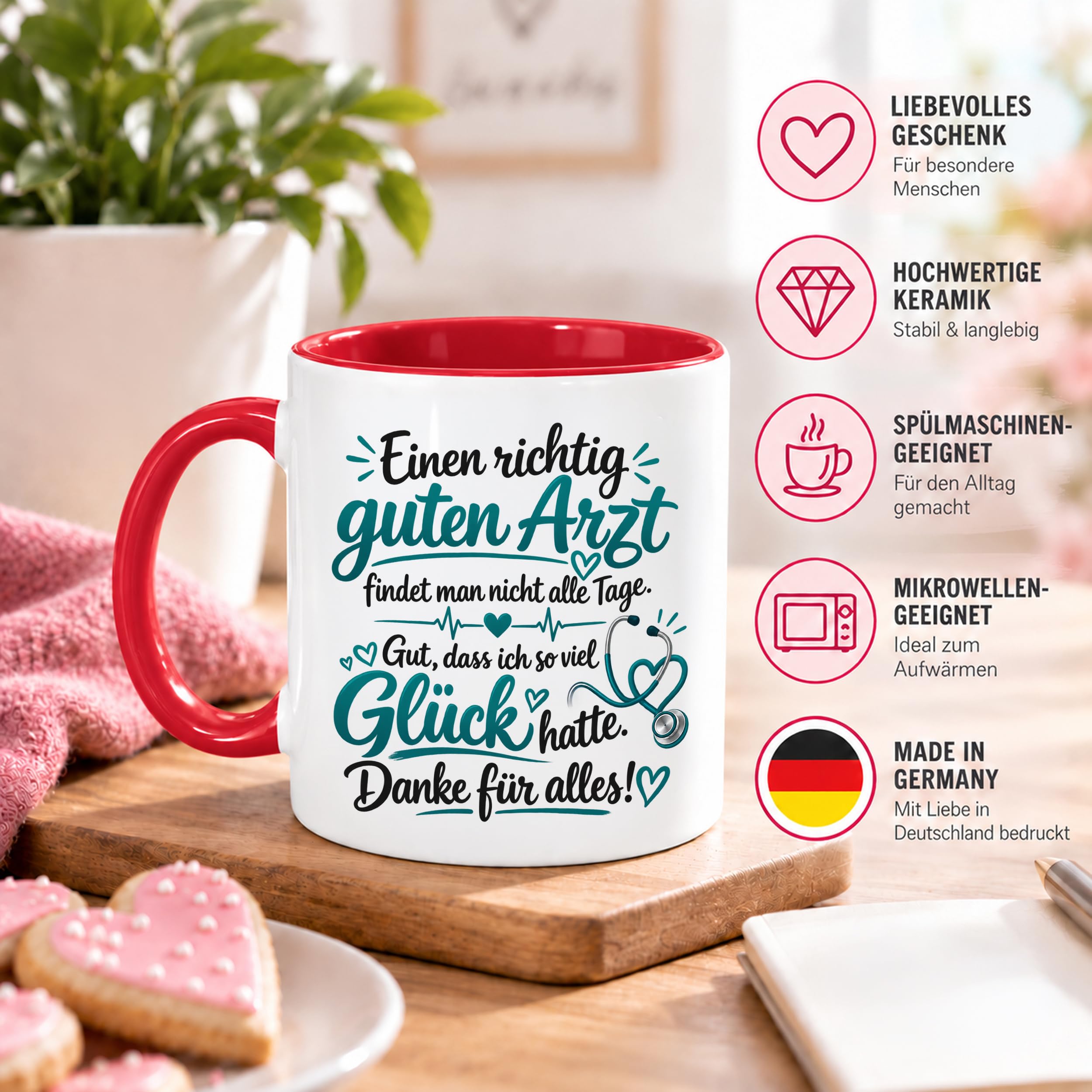 Herzbotschaft Tasse Kaffeetasse für Ärzte - Danke Geschenk für guten Arzt