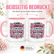 Herzbotschaft Tasse Geschenk Beste Schwester Kaffeetasse Geschwister