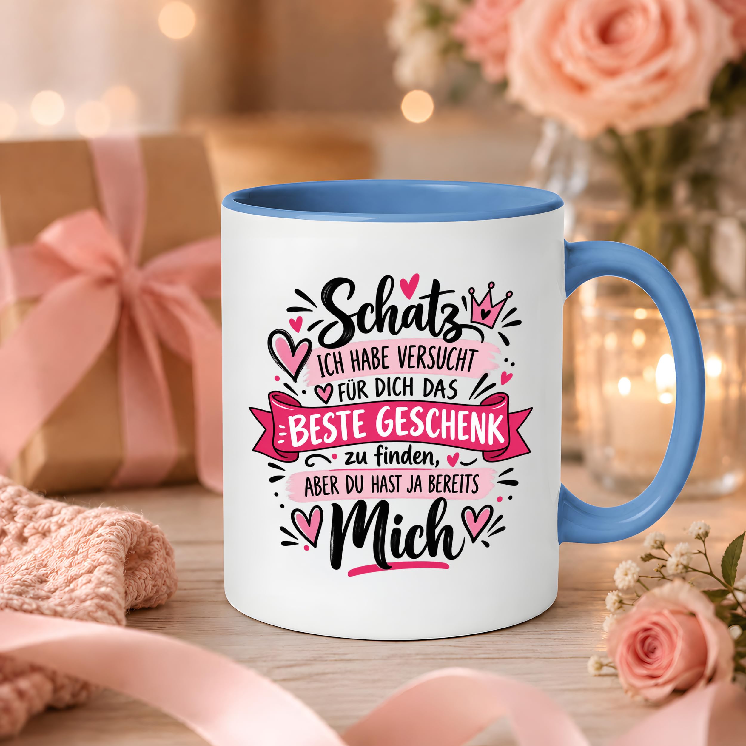 Herzbotschaft Tasse Schatz mit Spruch Das perfekte Geschenk Partner