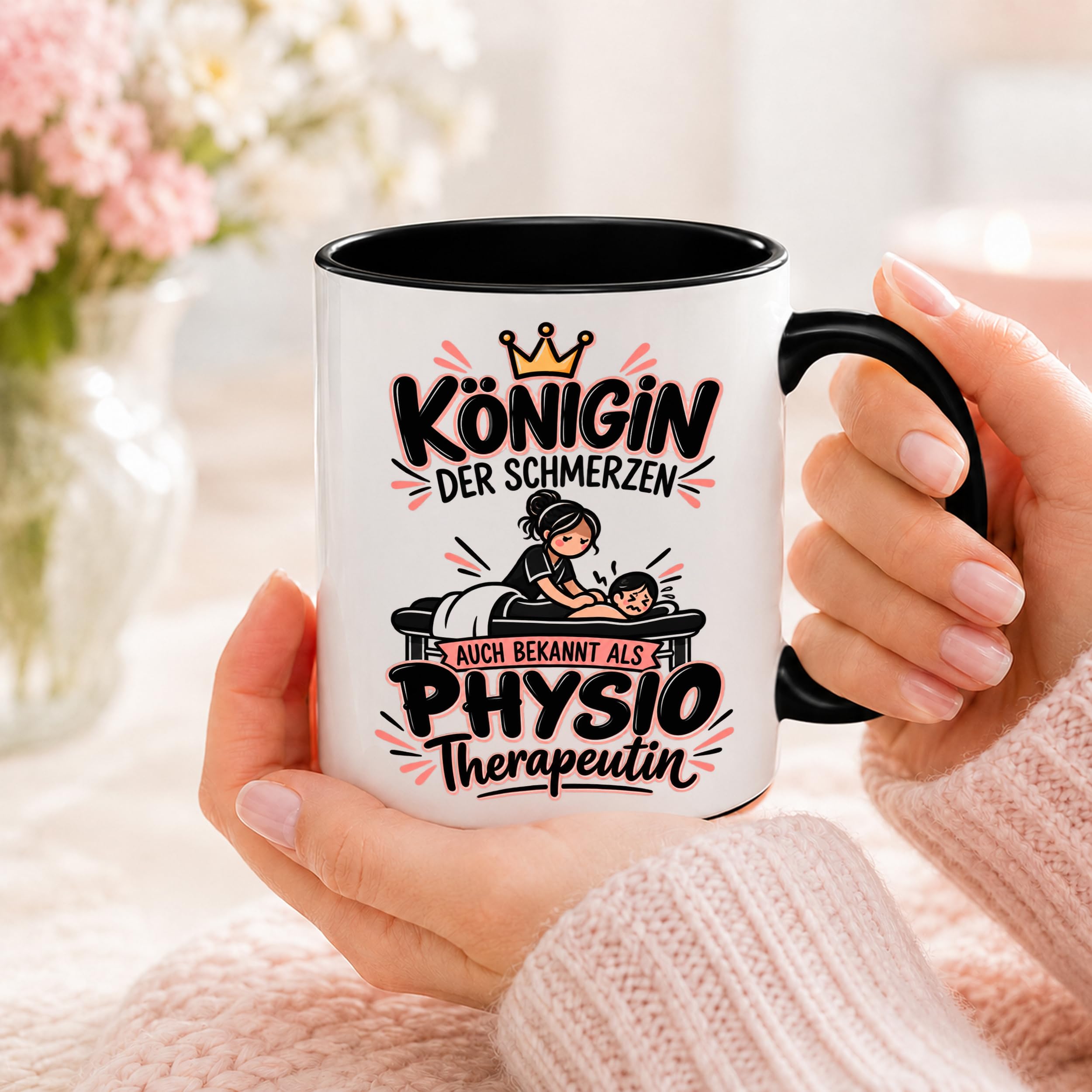 Herzbotschaft Tasse Physiotherapeutin Königin der Schmerzen Kaffeetasse