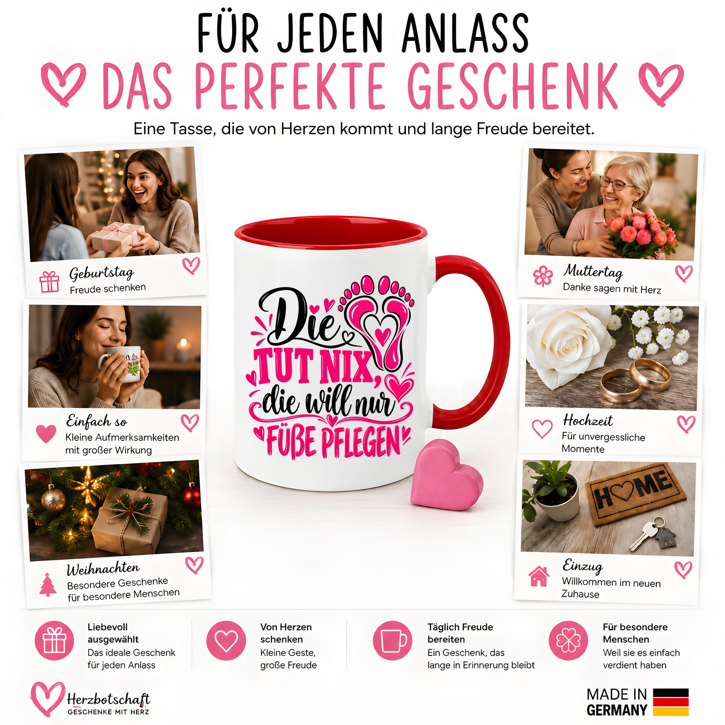 Herzbotschaft Tasse für Fußpflege - Die tut nix die will nur Füße pflegen