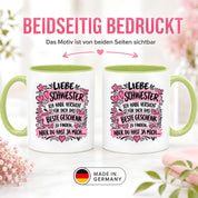 Herzbotschaft Tasse Geschenk Beste Schwester Kaffeetasse Geschwister