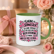 Herzbotschaft Tasse Geschenk Beste Schwester Kaffeetasse Geschwister