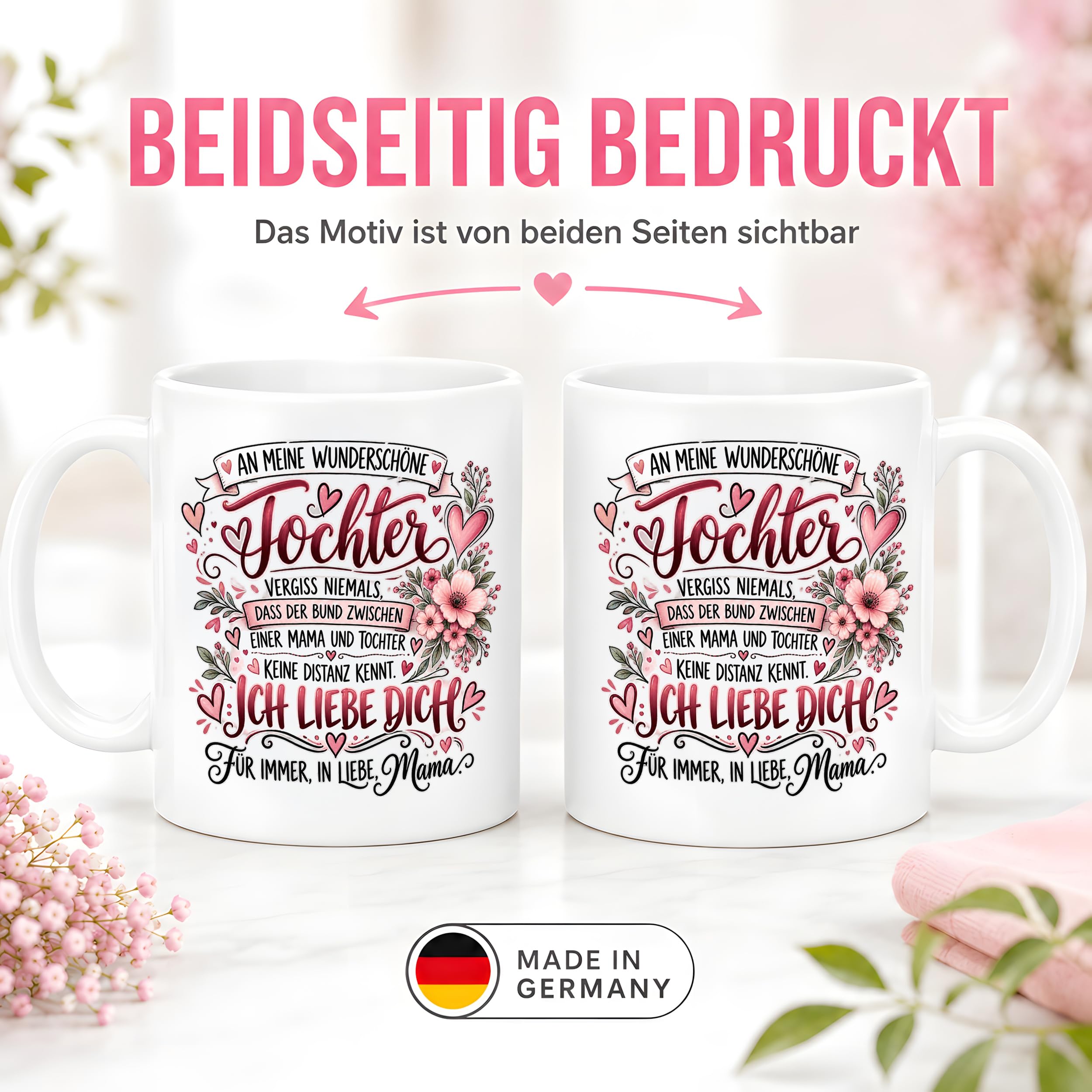 Herzbotschaft Tochter Tasse Geschenk von Mama Kaffeetasse hübsche Tochter