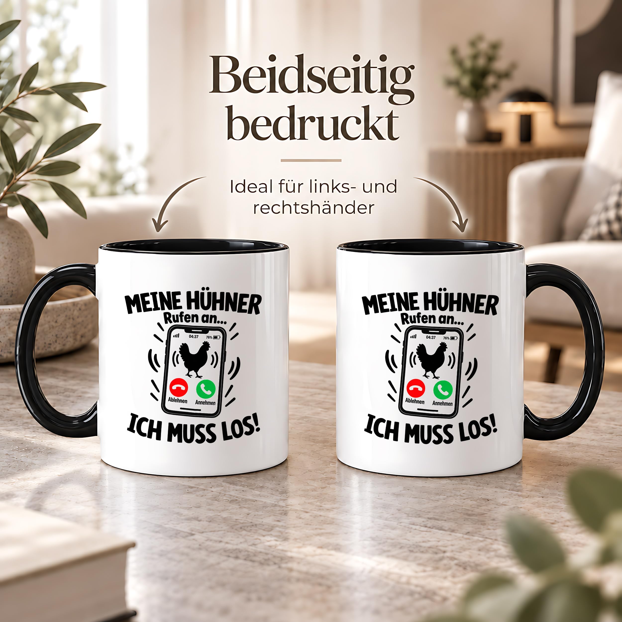 Herzbotschaft Kaffeetasse Meine Hühner rufen an ich muss los Tasse Geschenk