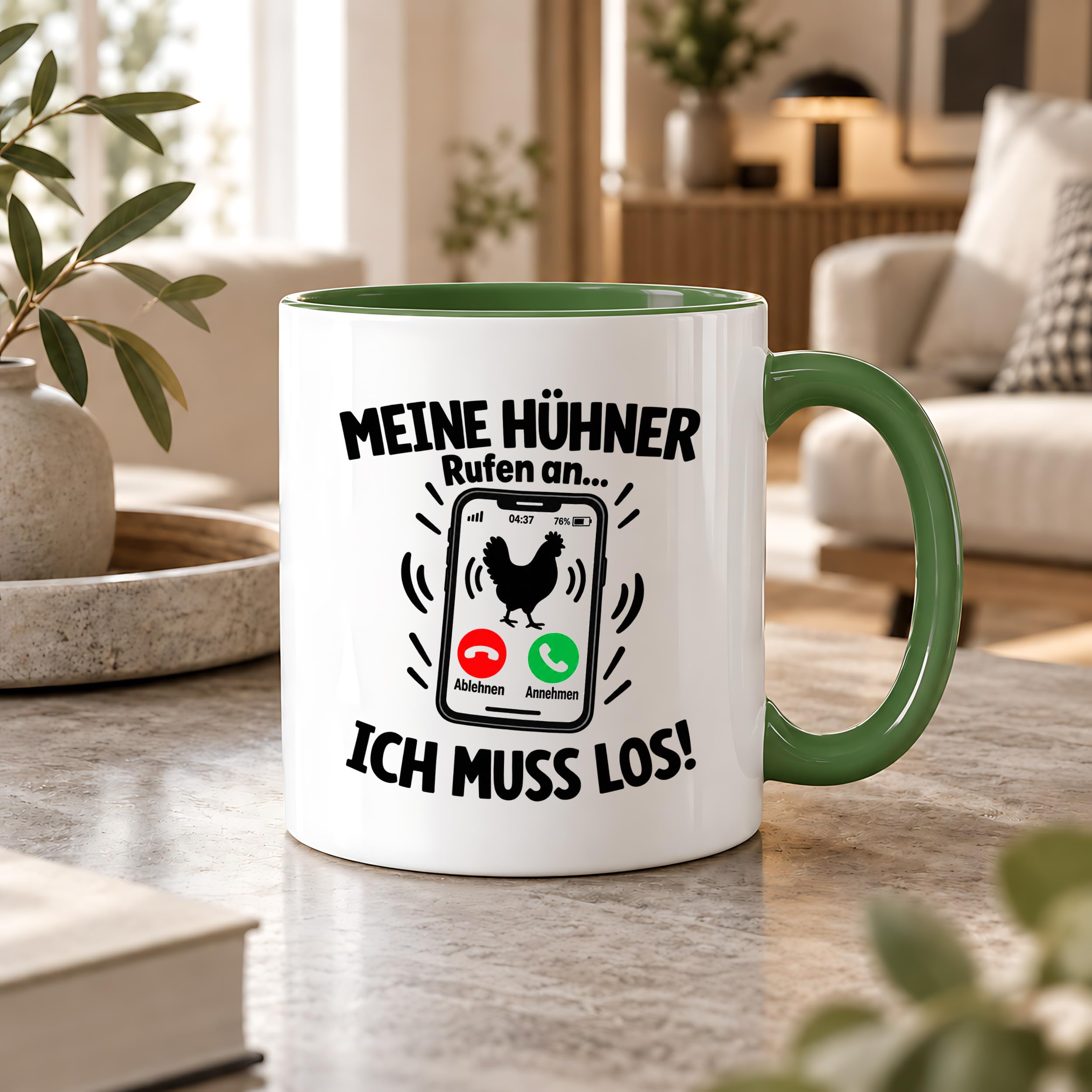 Herzbotschaft Kaffeetasse Meine Hühner rufen an ich muss los Tasse Geschenk